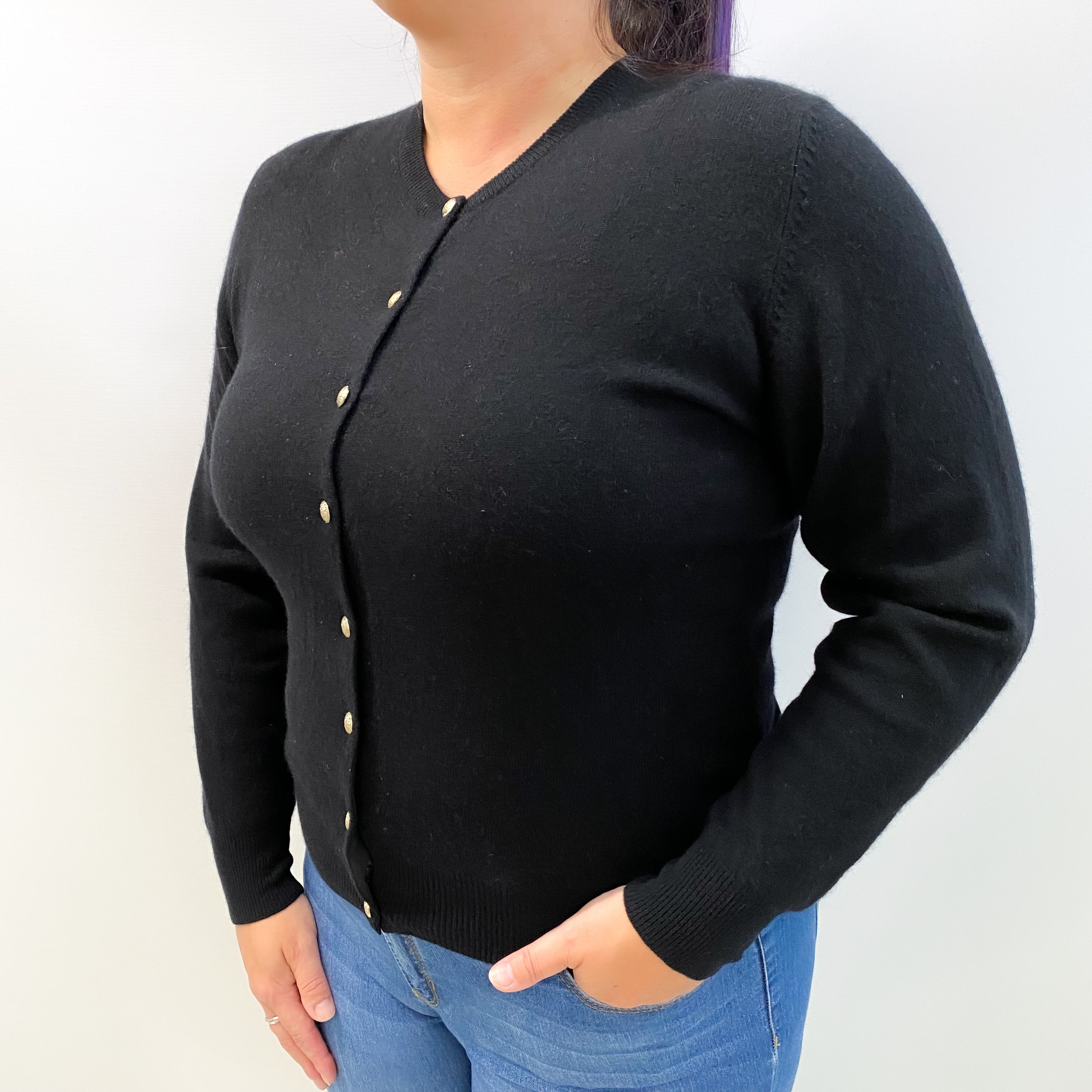 Black Cashmere Crew Neck Cardigan Large
