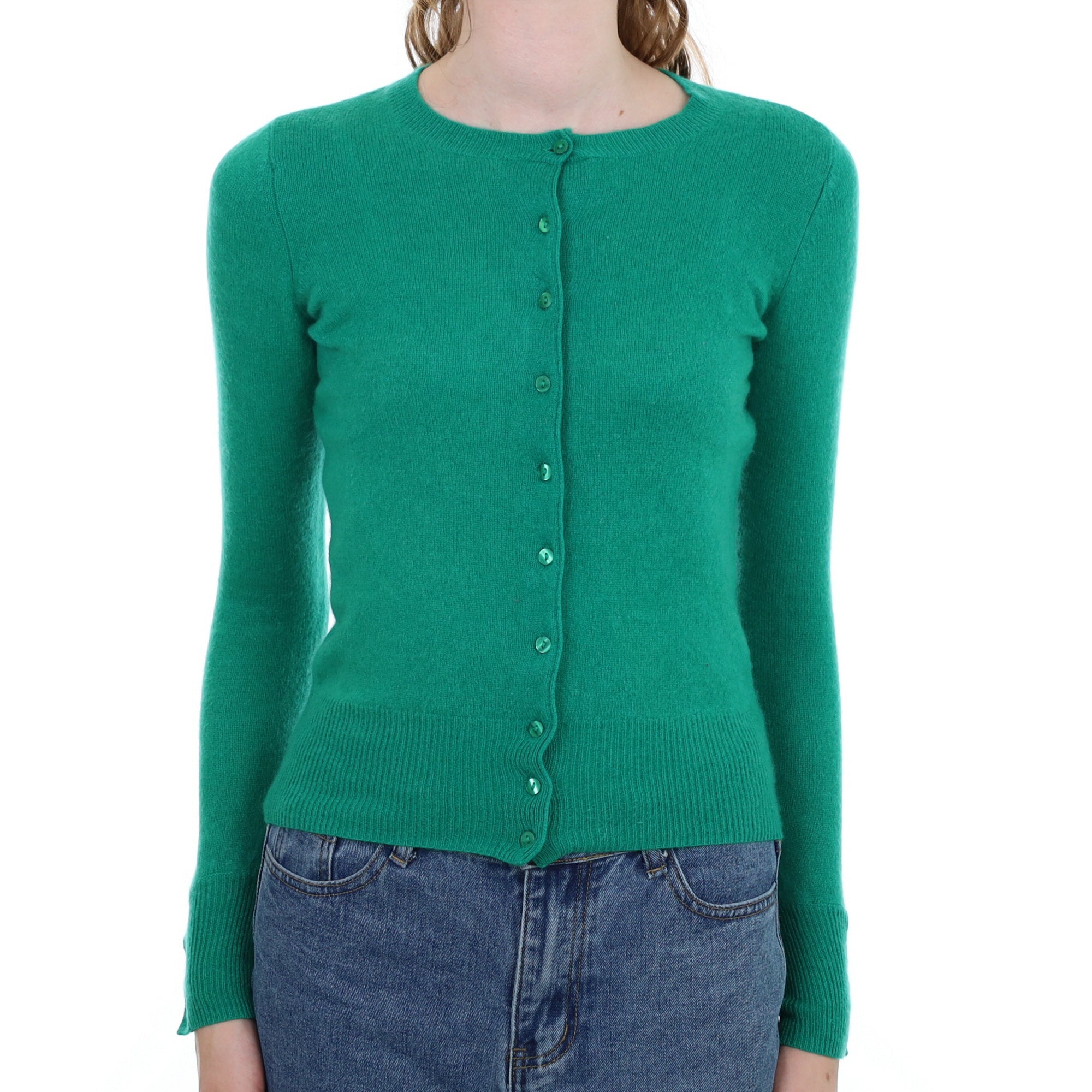 Emerald Green Cashmere Crew Neck Cardigan Extra Small