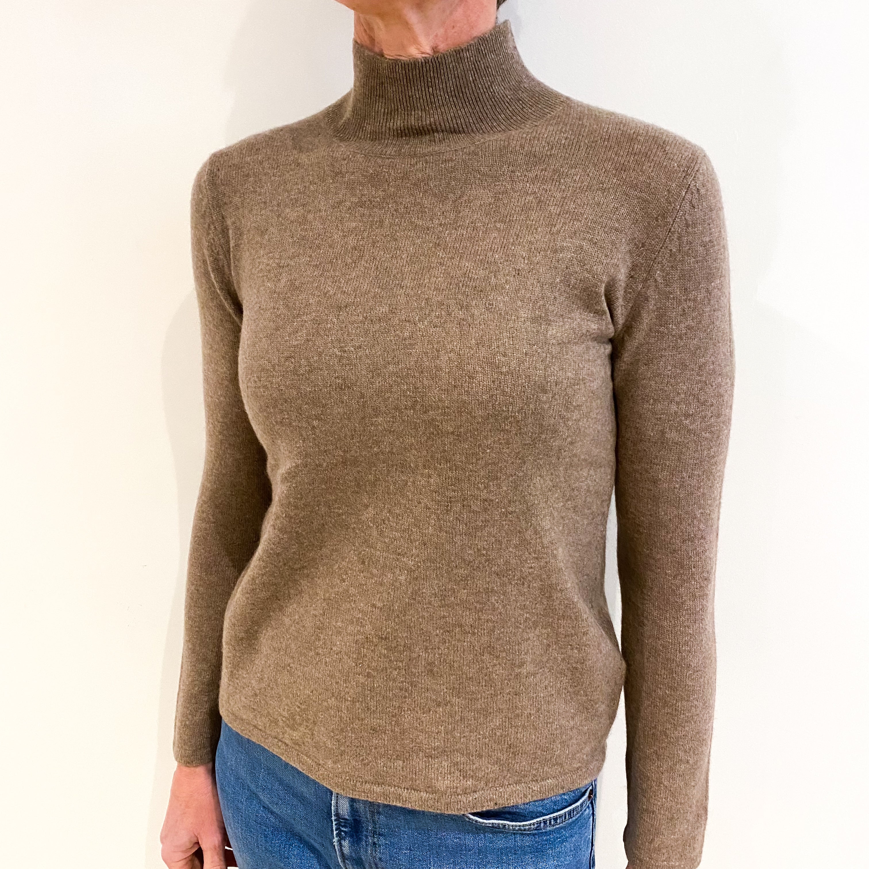 Taupe Brown Cashmere Turtle Neck Jumper Small