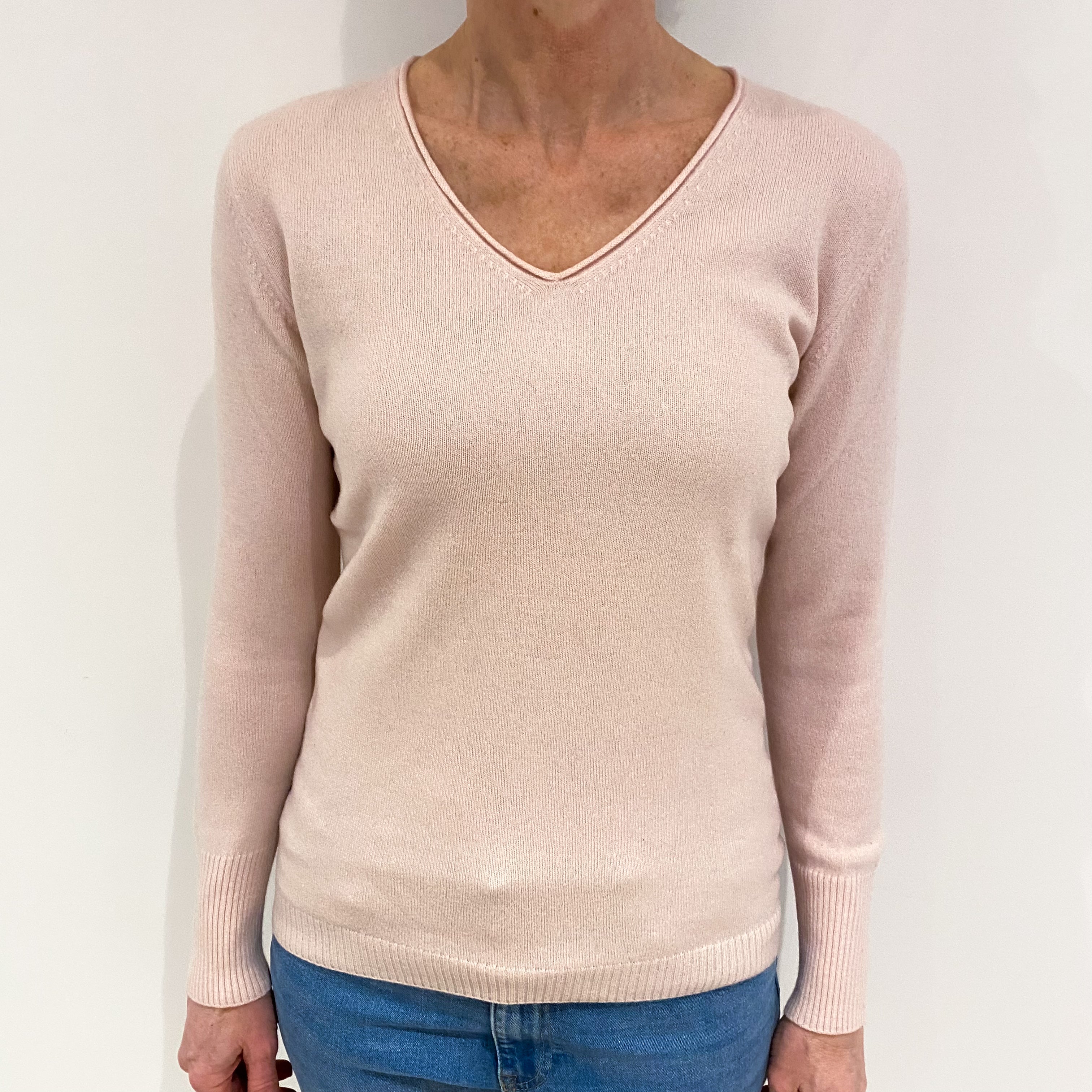 Shell Pink Cashmere V Neck Jumper Small