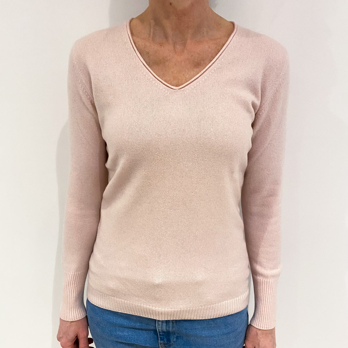 Shell Pink Cashmere V Neck Jumper Small