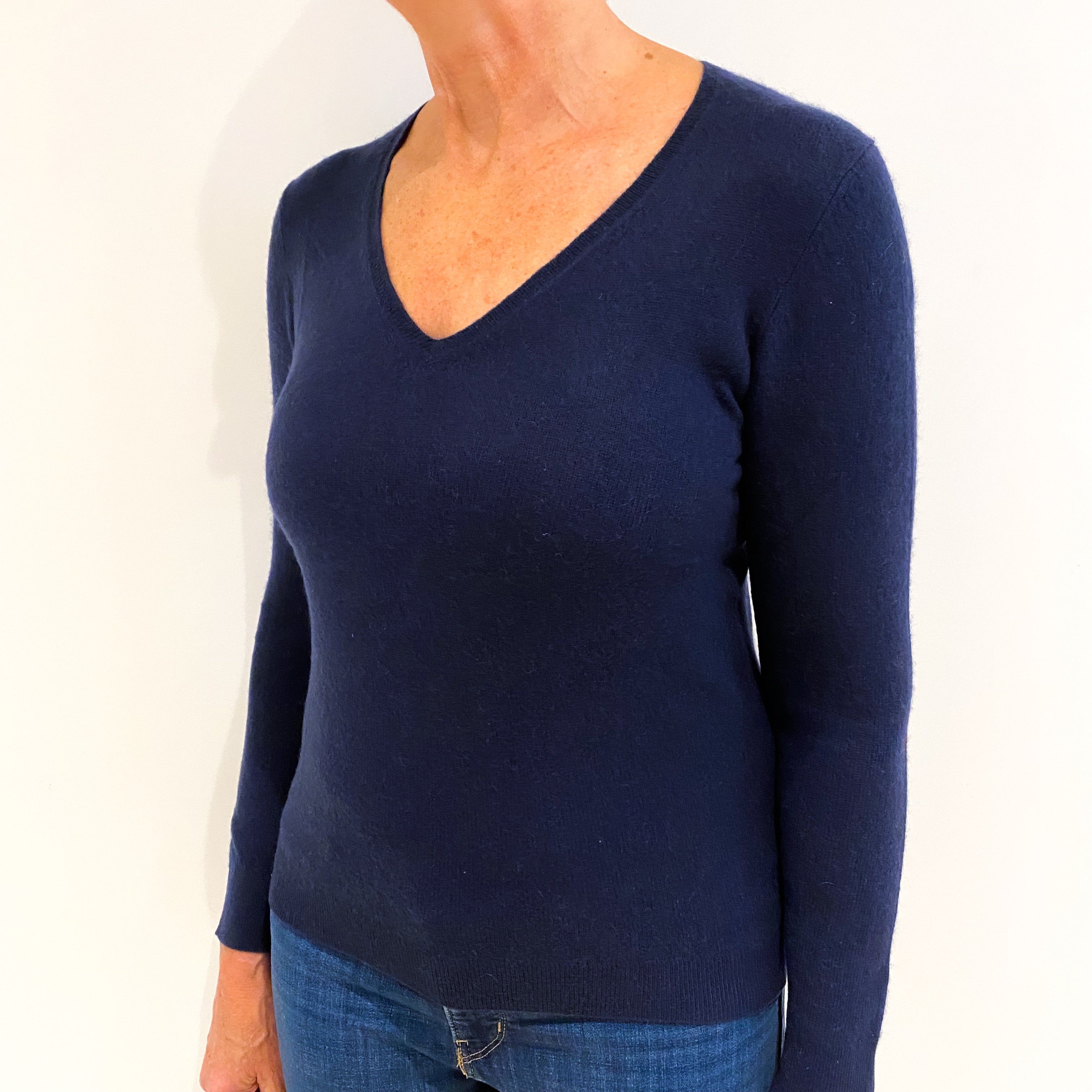 Navy Blue Cashmere V-Neck Jumper Medium