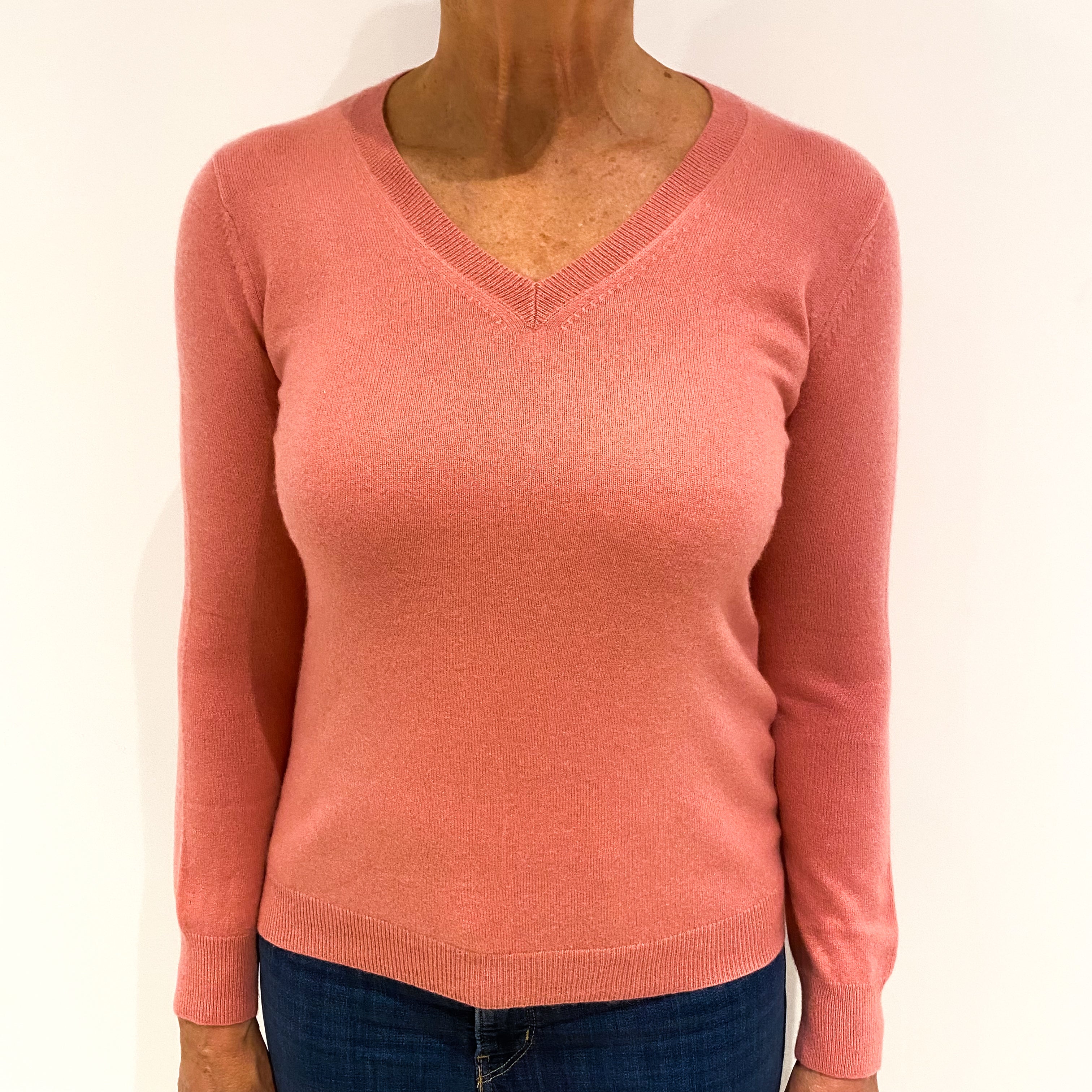 Salmon Pink Cashmere V-Neck Jumper Medium