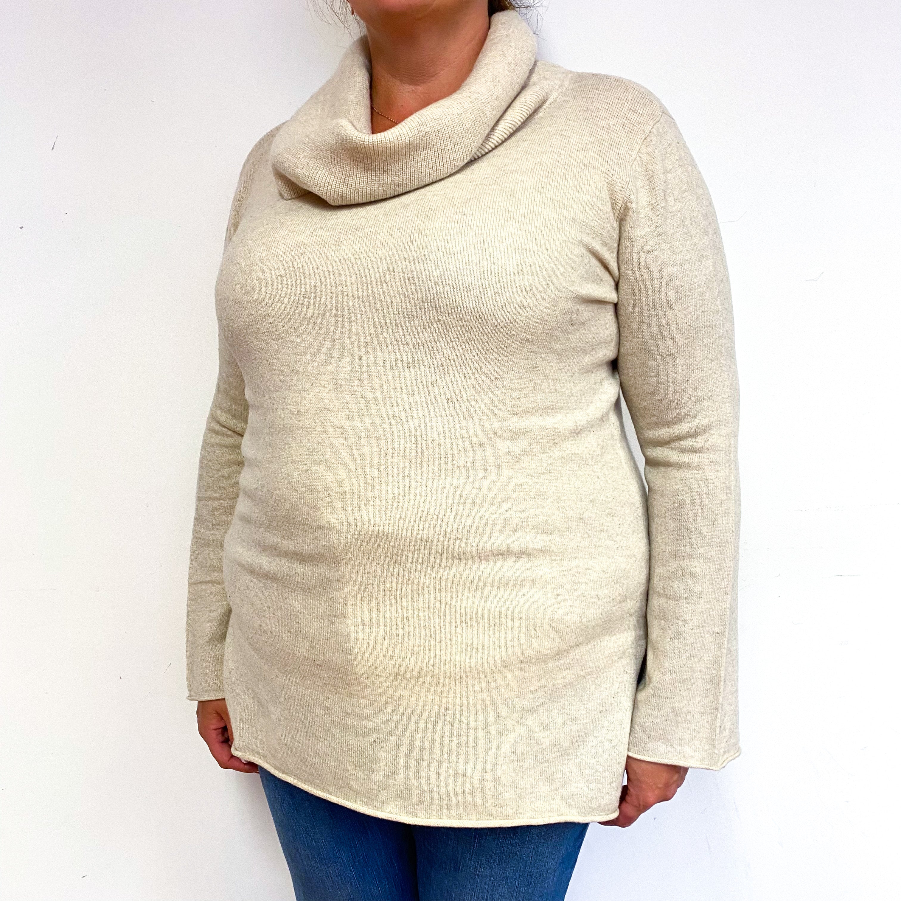 Oatmeal Beige Cashmere Cowl Neck Jumper Extra Large