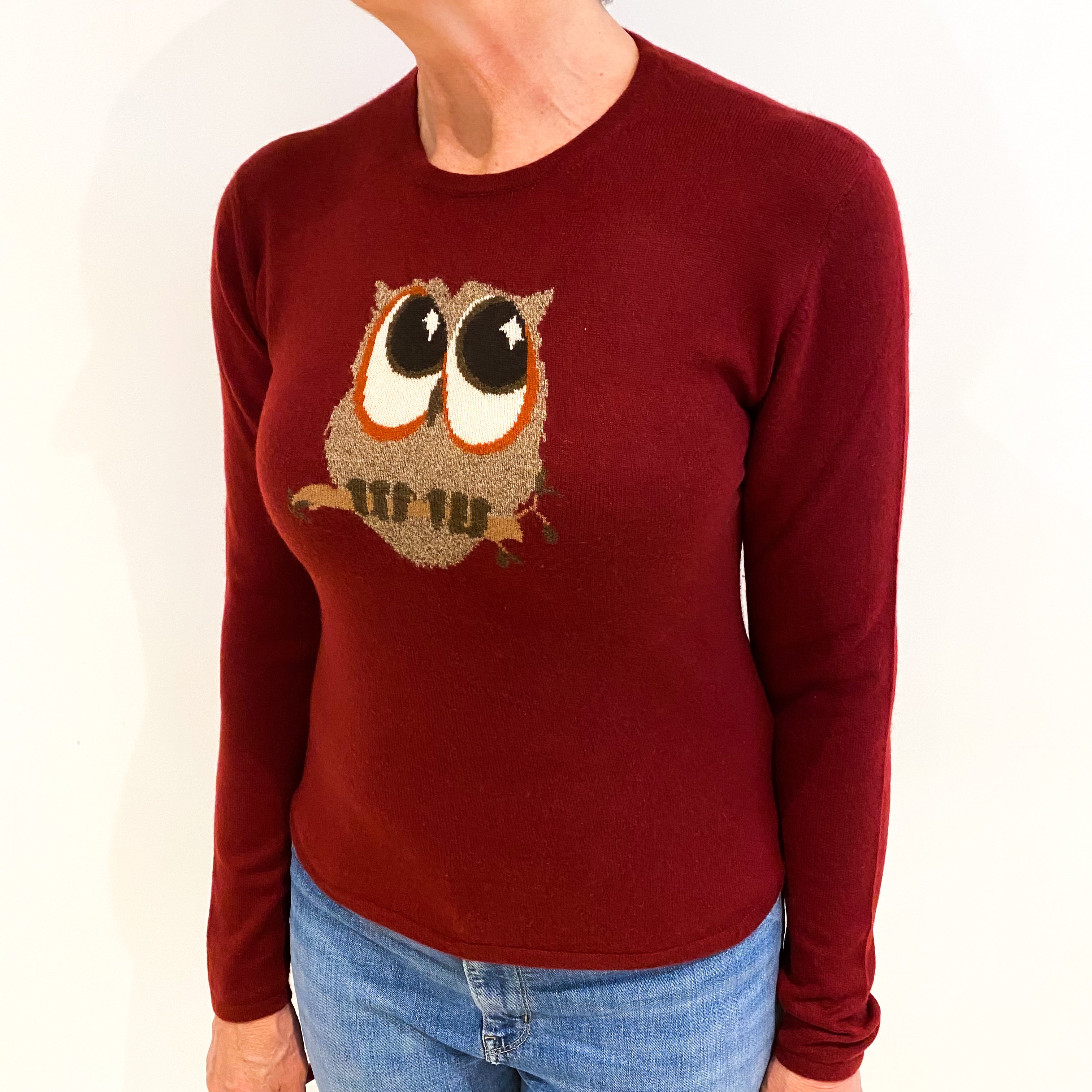 Burgundy Red Cashmere Crew Neck Jumper Medium