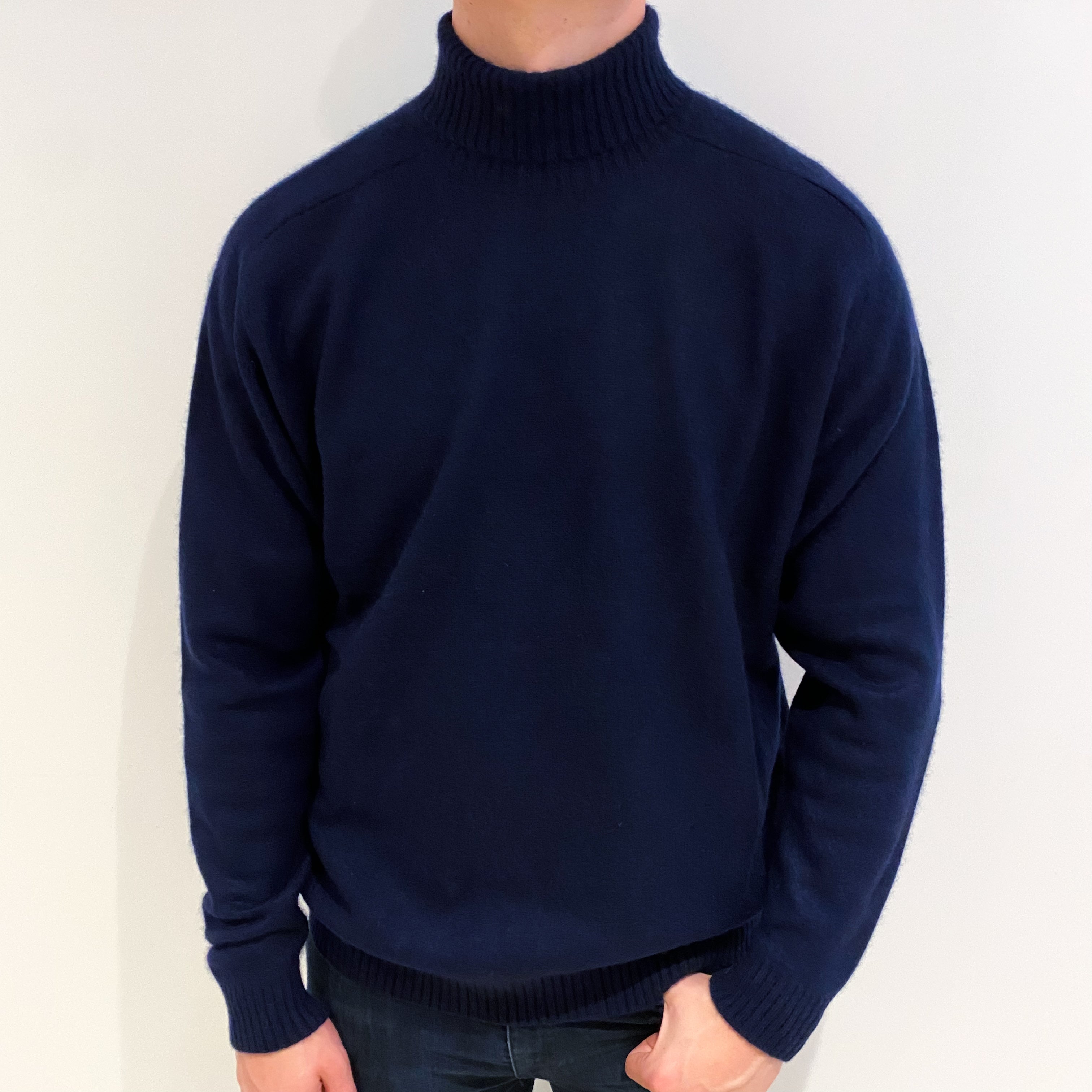 Men's Midnight Blue Cashmere Polo Neck Jumper XL