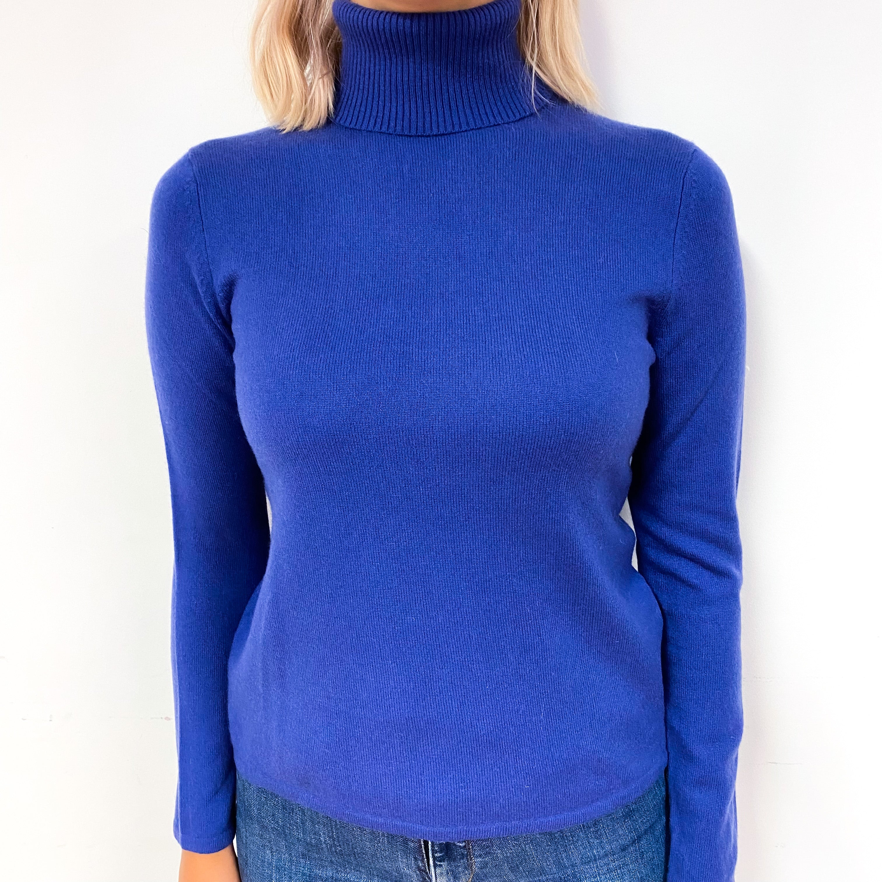 Periwinkle Blue Cashmere Polo Neck Jumper Small