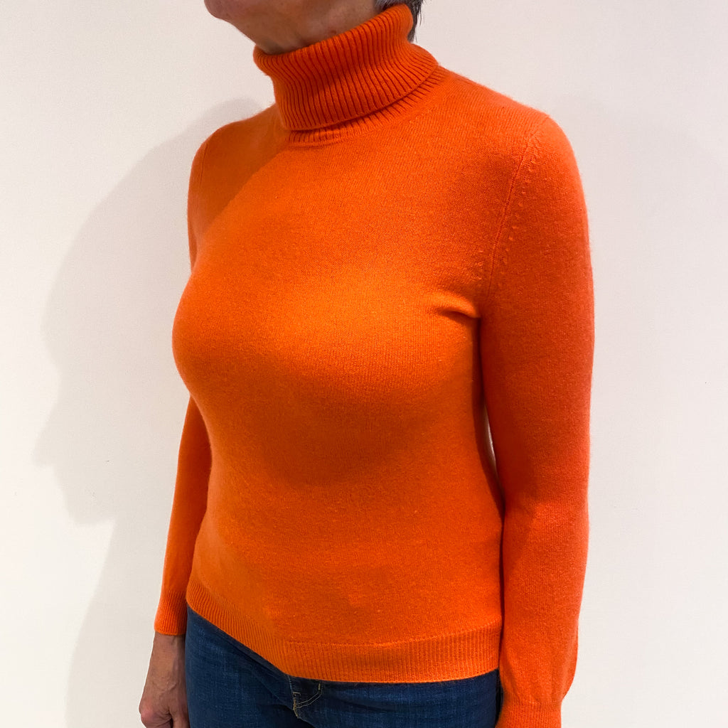 Tangerine Orange Cashmere Polo Neck Jumper Medium