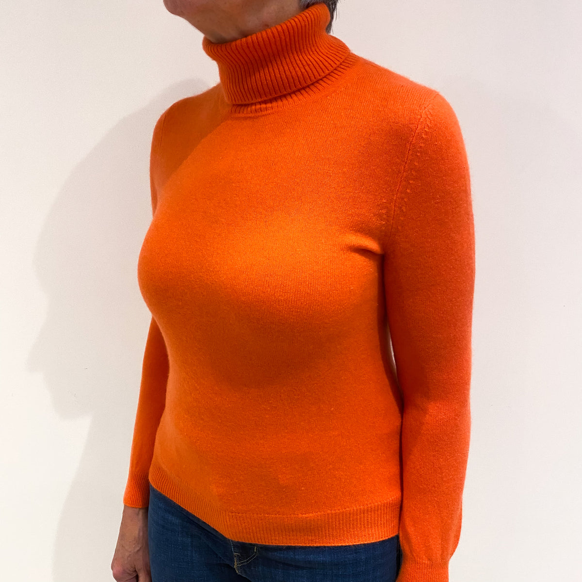 Tangerine Orange Cashmere Polo Neck Jumper Medium