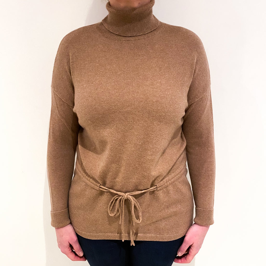 Fudge Brown Cashmere Polo Neck Jumper Large