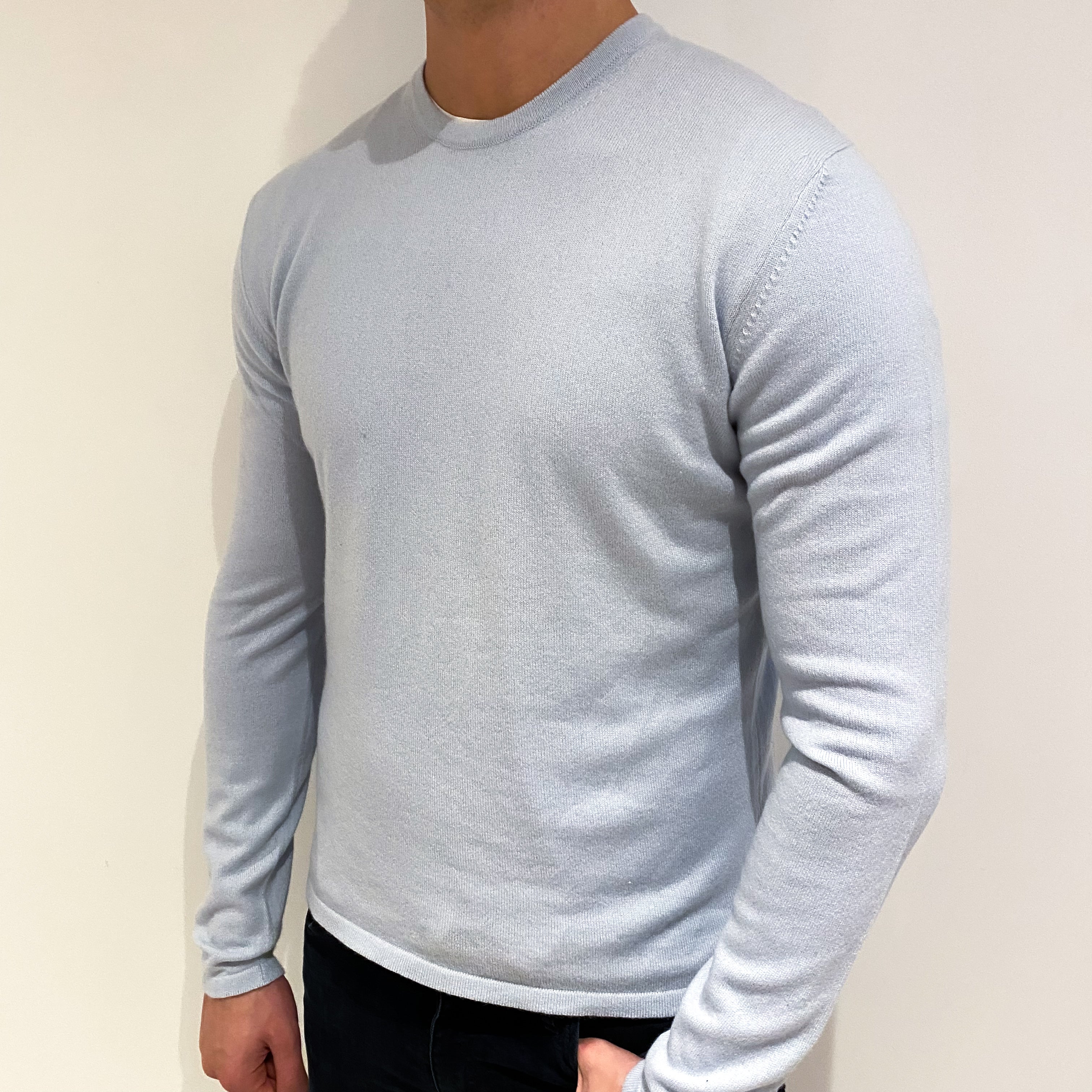 Men's Vintage Pringle Pale Blue Cashmere Crew Neck Jumper XL