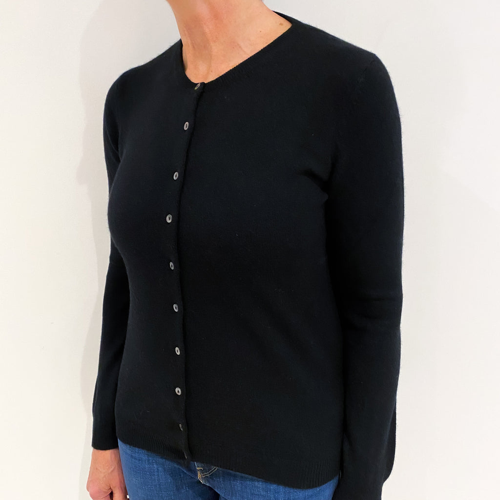 Black Cashmere Crew Neck Cardigan Medium