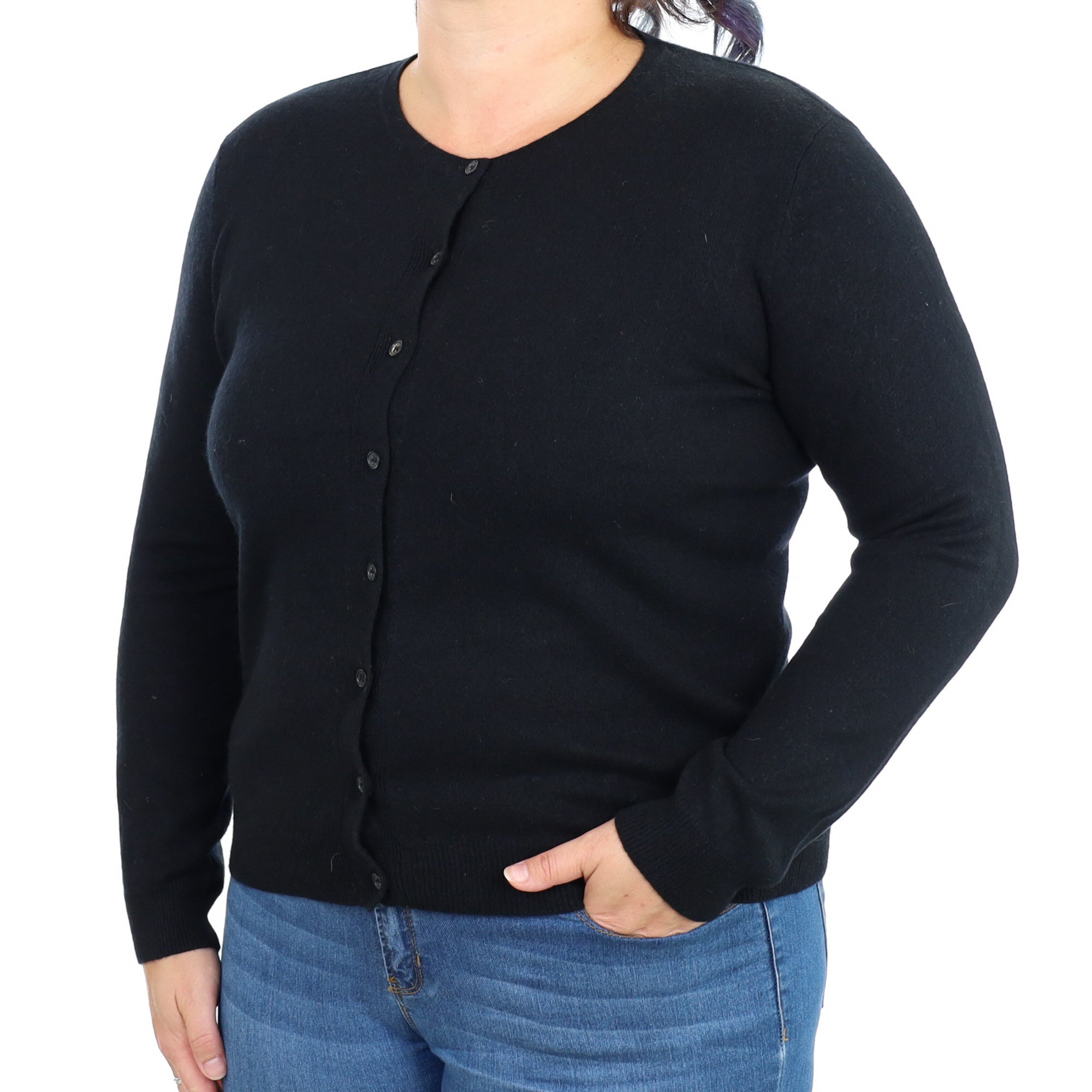Black Cashmere Crew Neck Cardigan Large