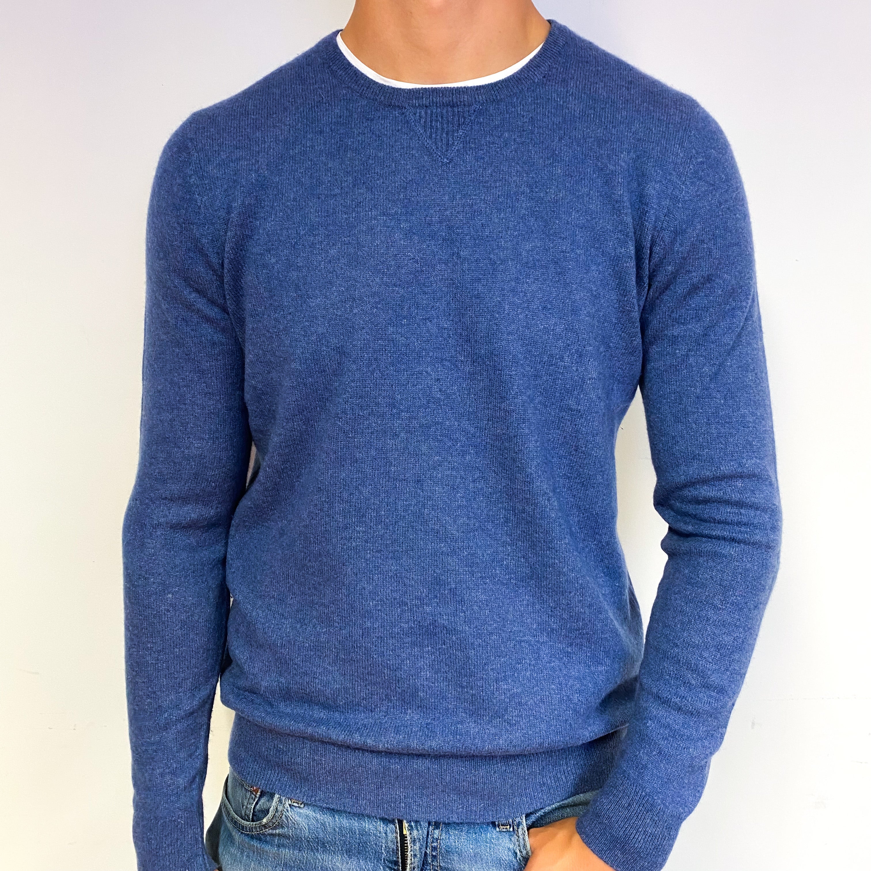 Men's Air Force Blue Cashmere Crew Neck Jumper Extra Large