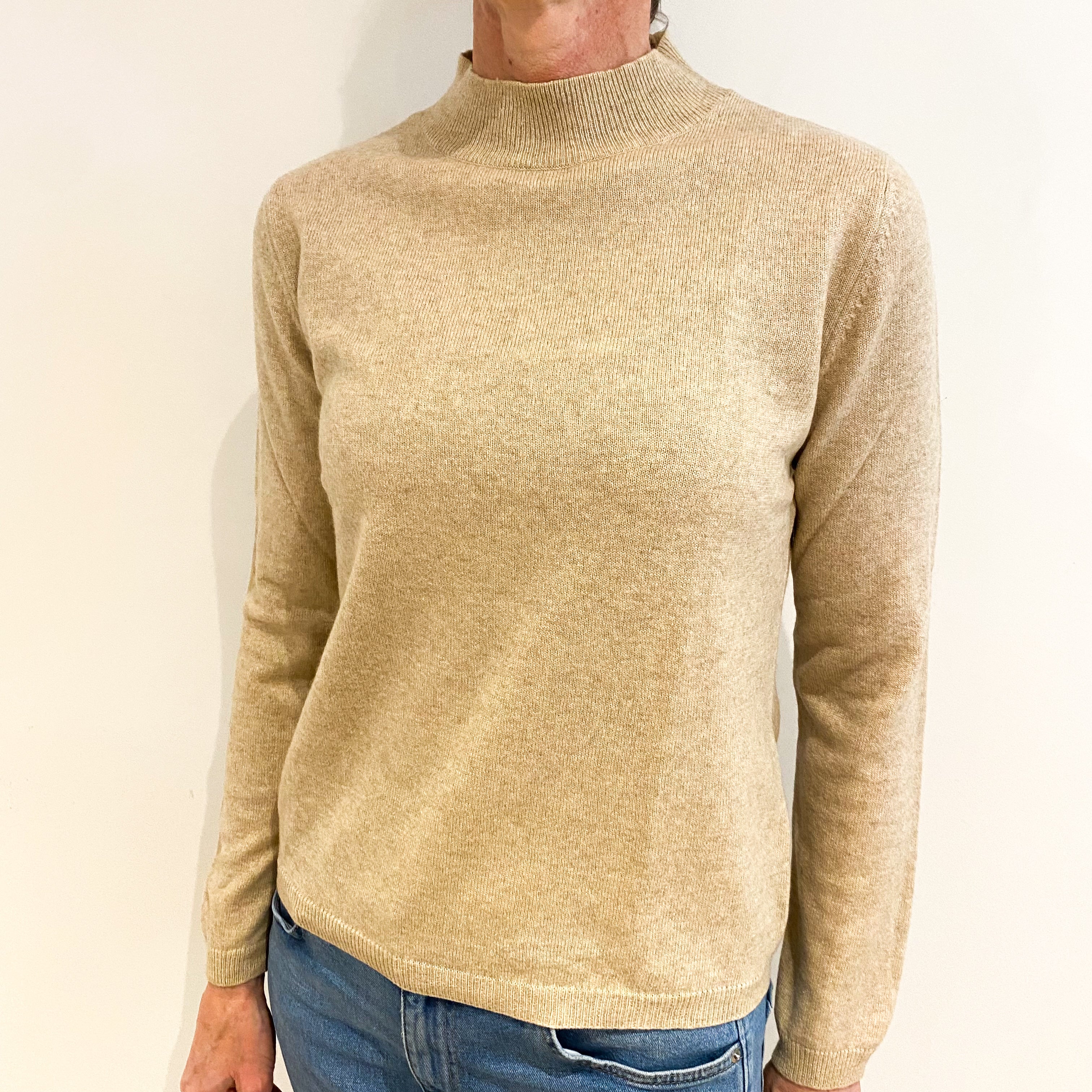 Sand Beige Cashmere Turtle Neck Jumper Small