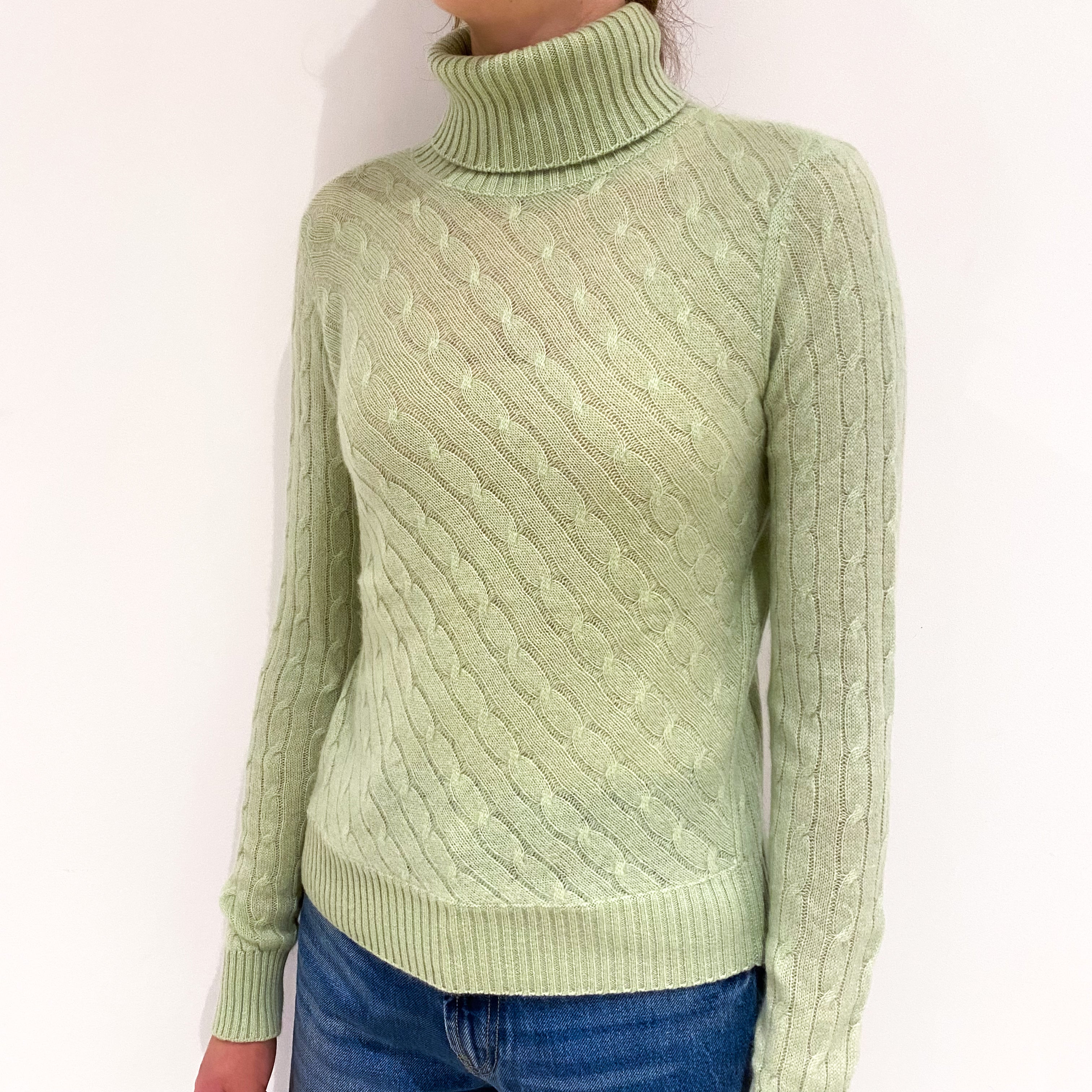 Lime Green Cashmere Polo Neck Jumper Extra Small