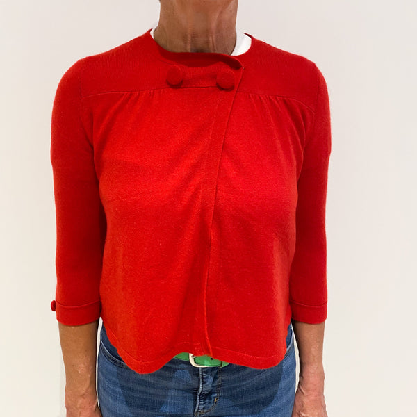 Scarlet Red 3/4 Sleeve Cashmere Swing Cardigan Medium