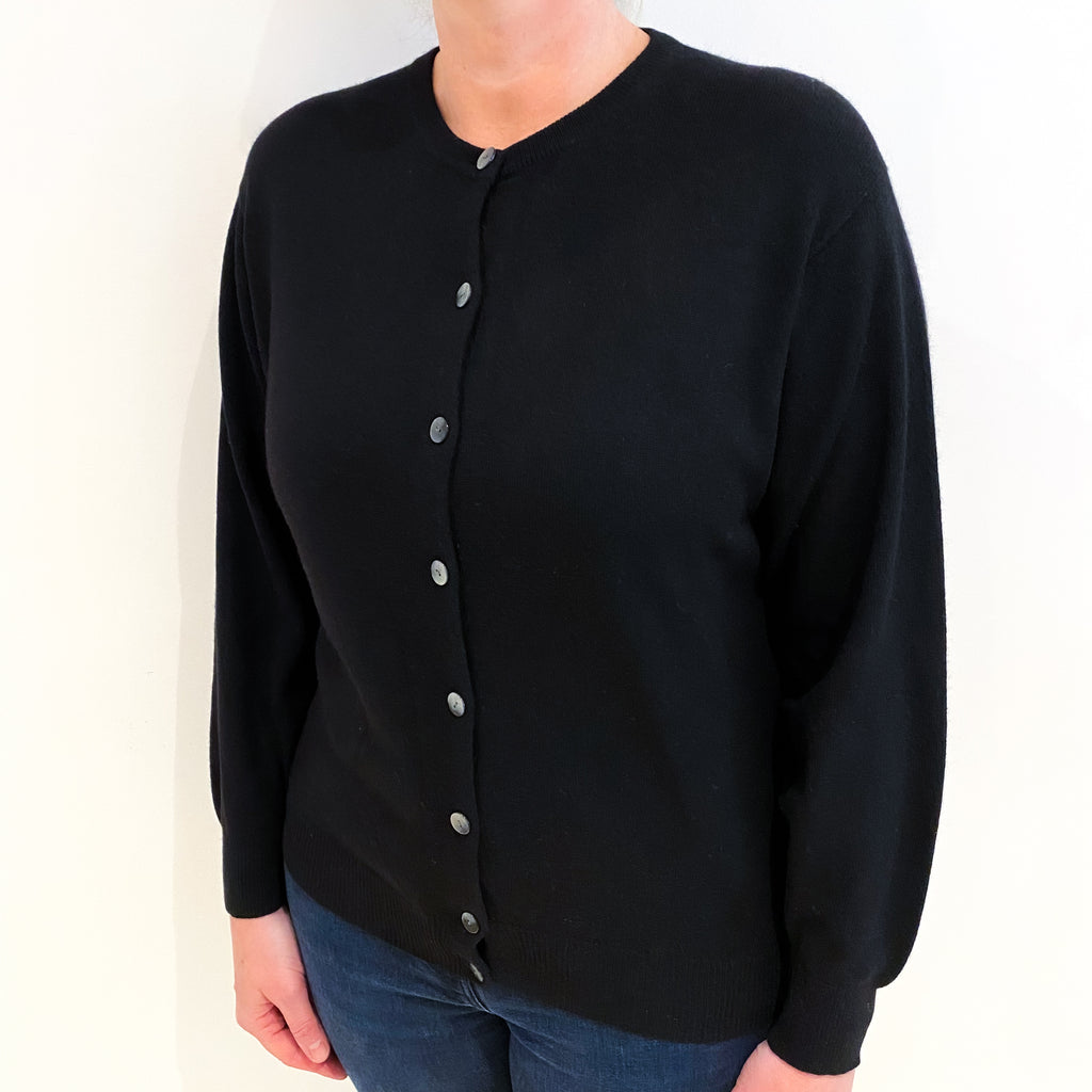 Black Cashmere Crew Neck Cardigan Large