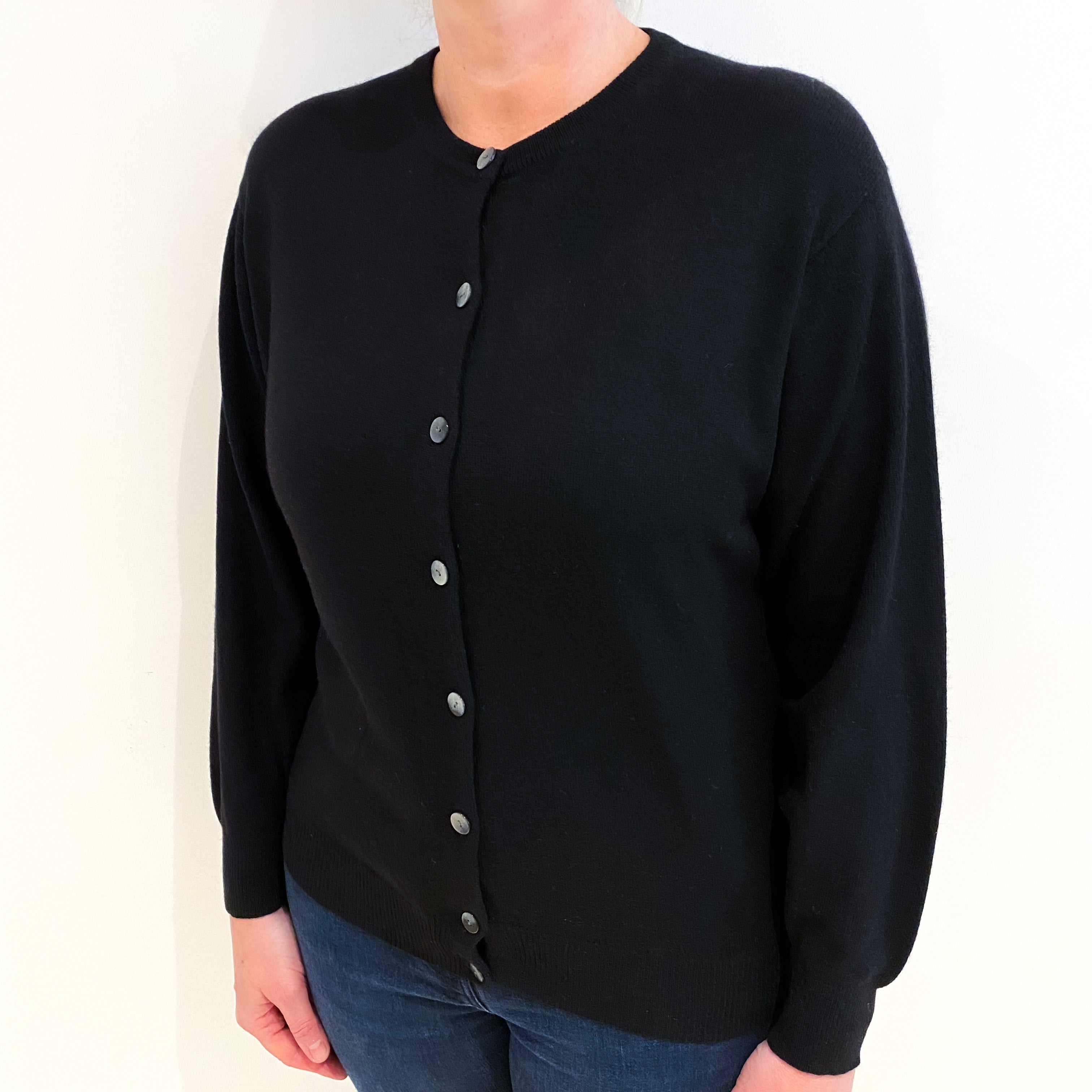 Black Cashmere Crew Neck Cardigan Large