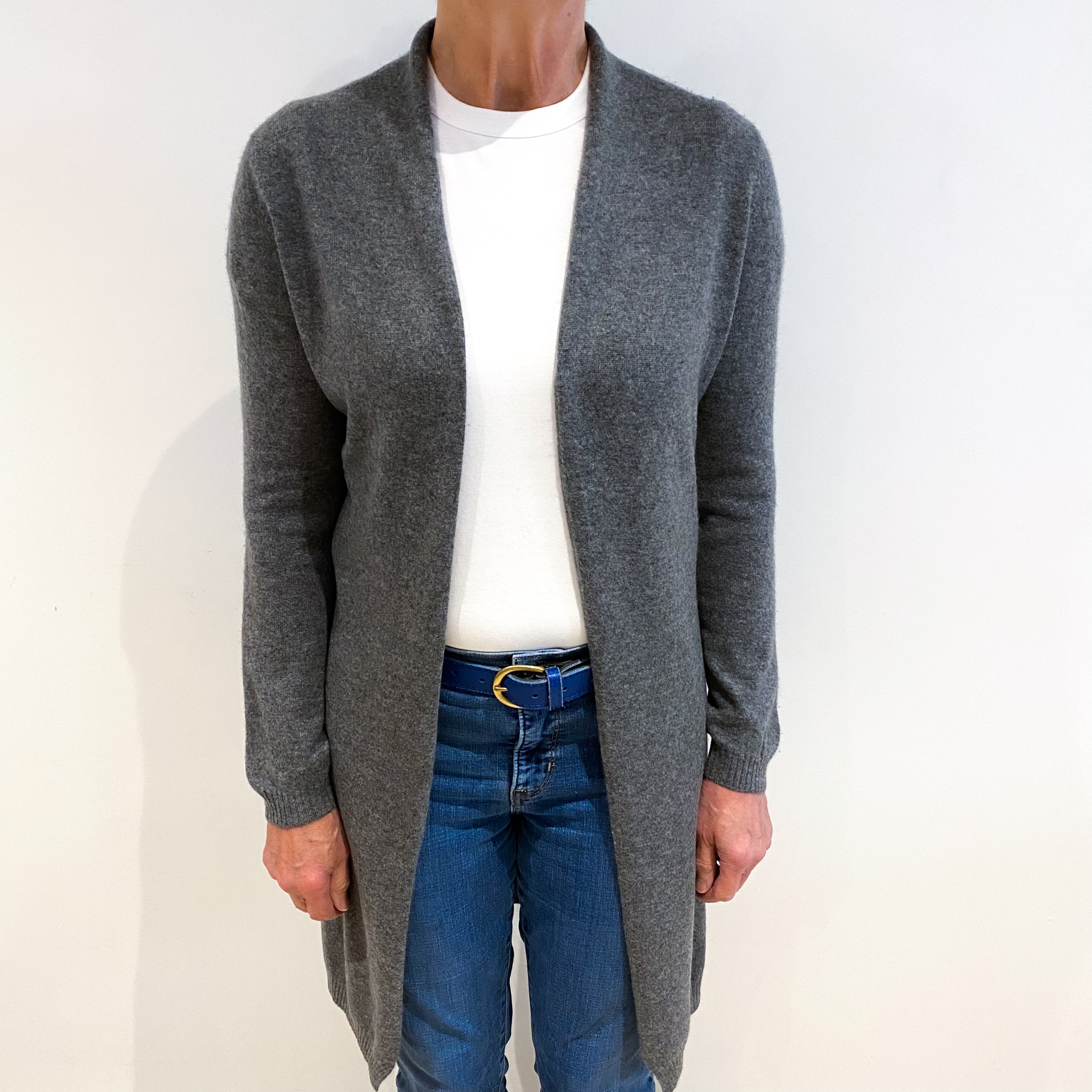 Ash Grey Cashmere Edge To Edge Cardigan Medium