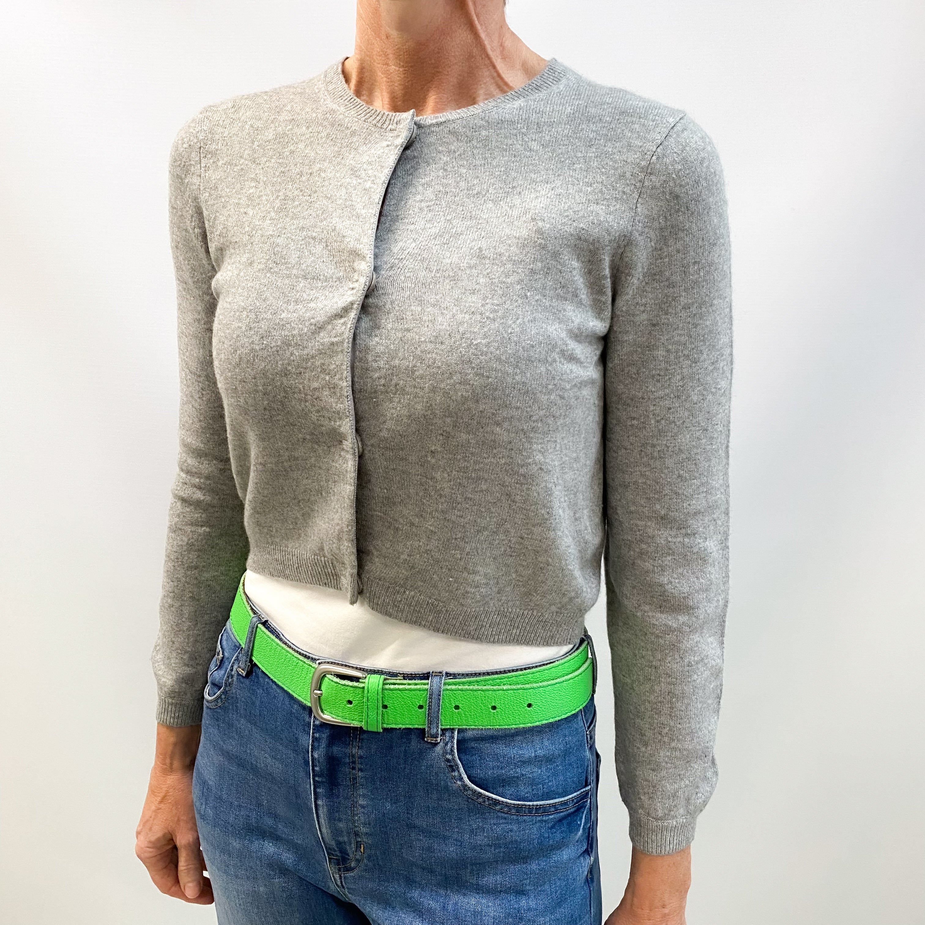 Smoke Grey Cashmere Crew Neck Cardigan Small