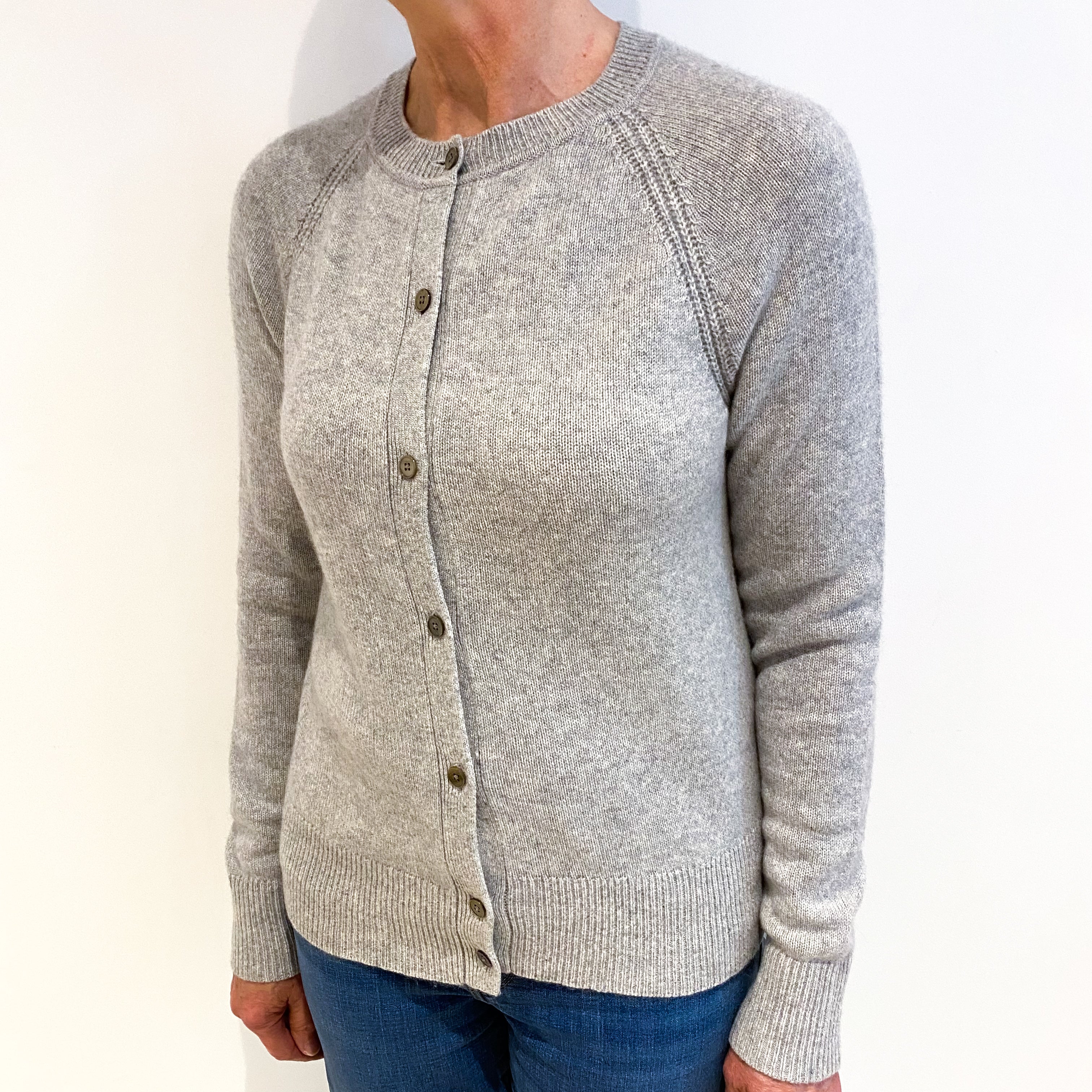Smoke Grey Cashmere Crew Neck Cardigan Medium