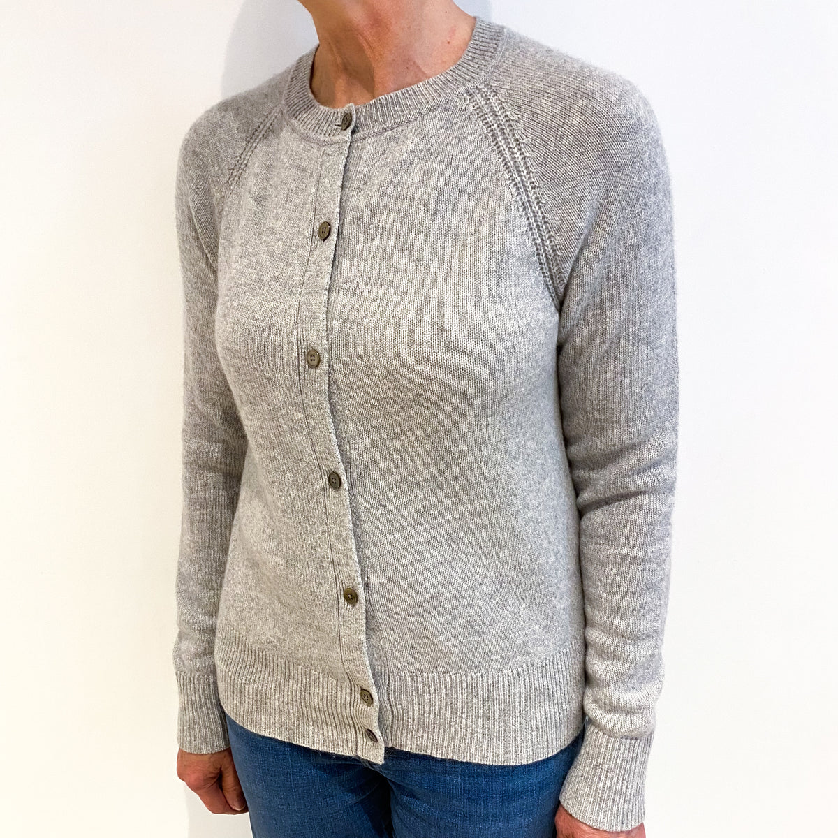 Smoke Grey Cashmere Crew Neck Cardigan Medium