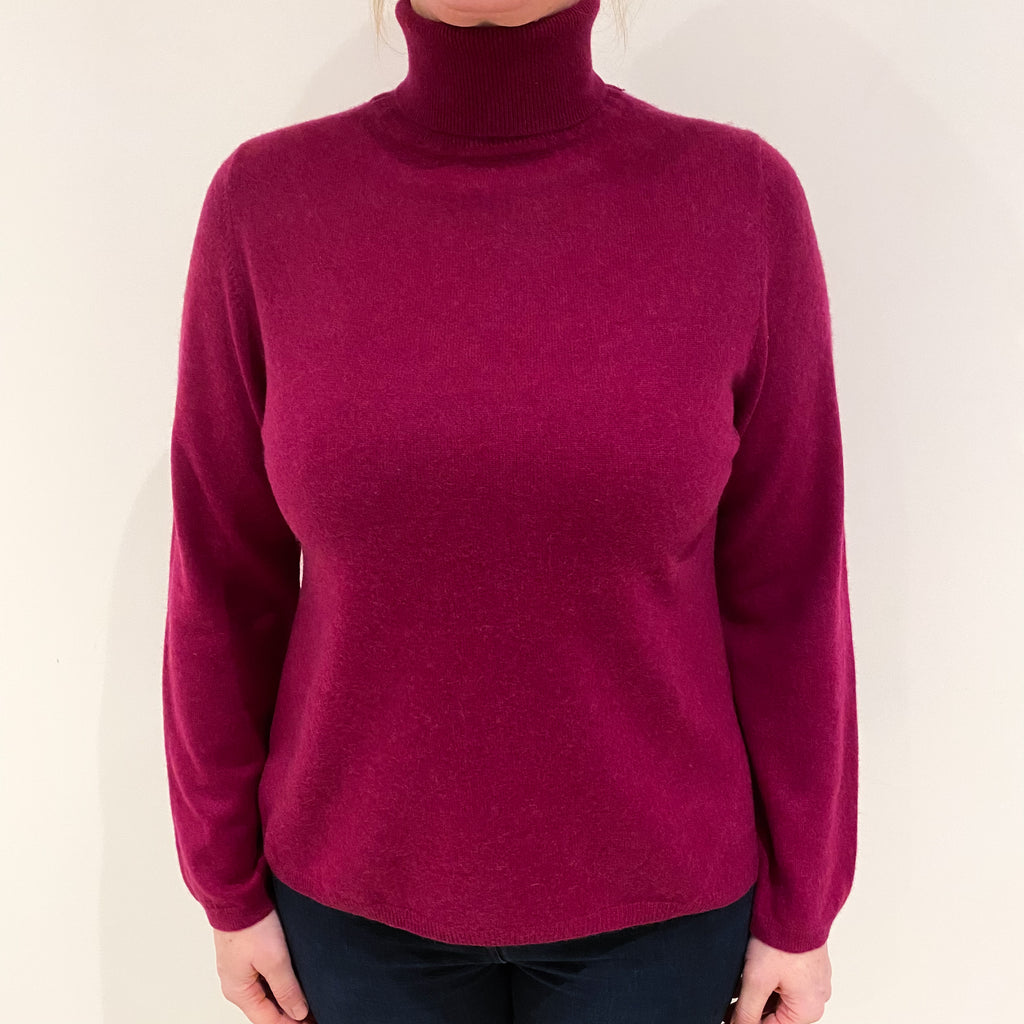 Cherry Pink Cashmere Polo Neck Jumper Large