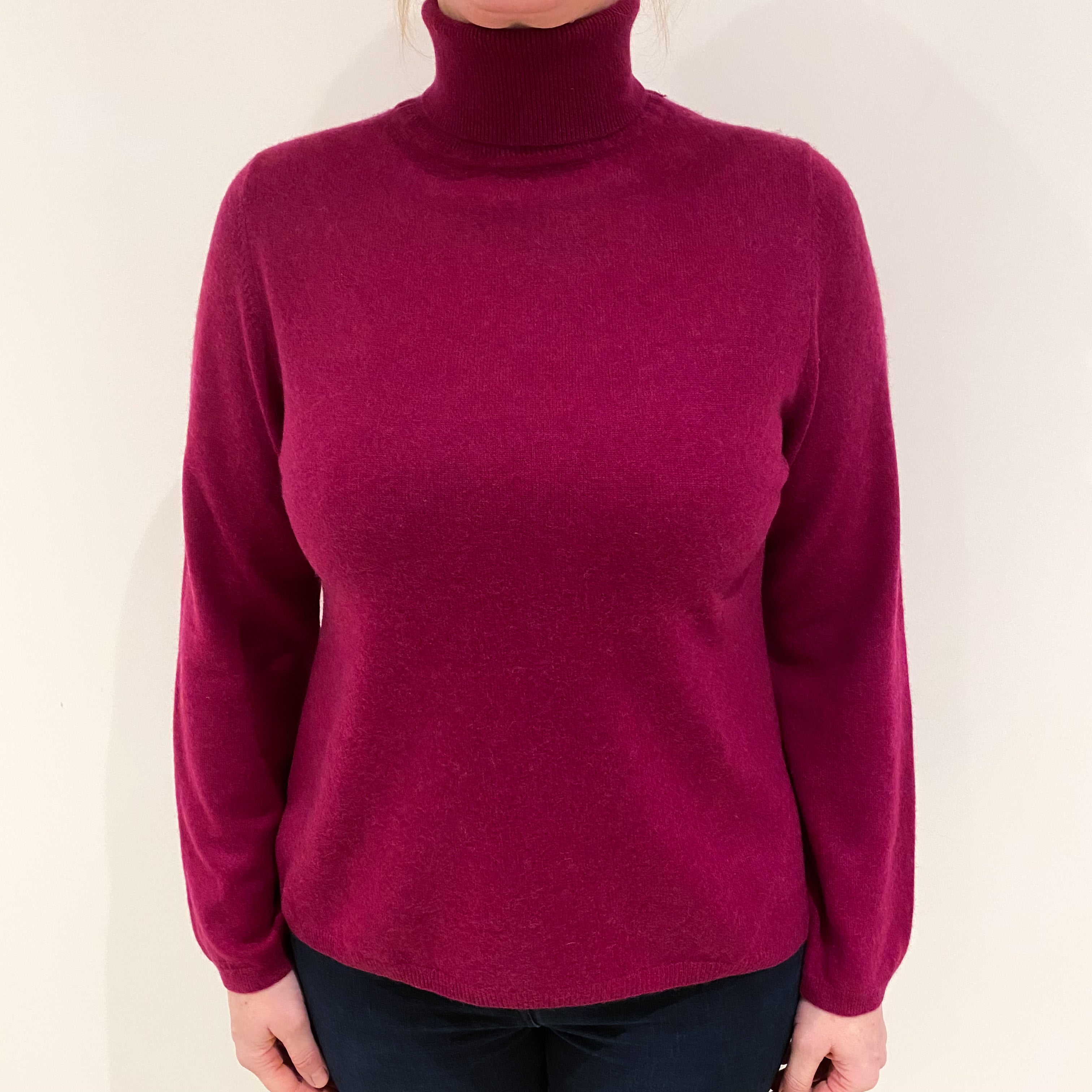 Cherry Pink Cashmere Polo Neck Jumper Large