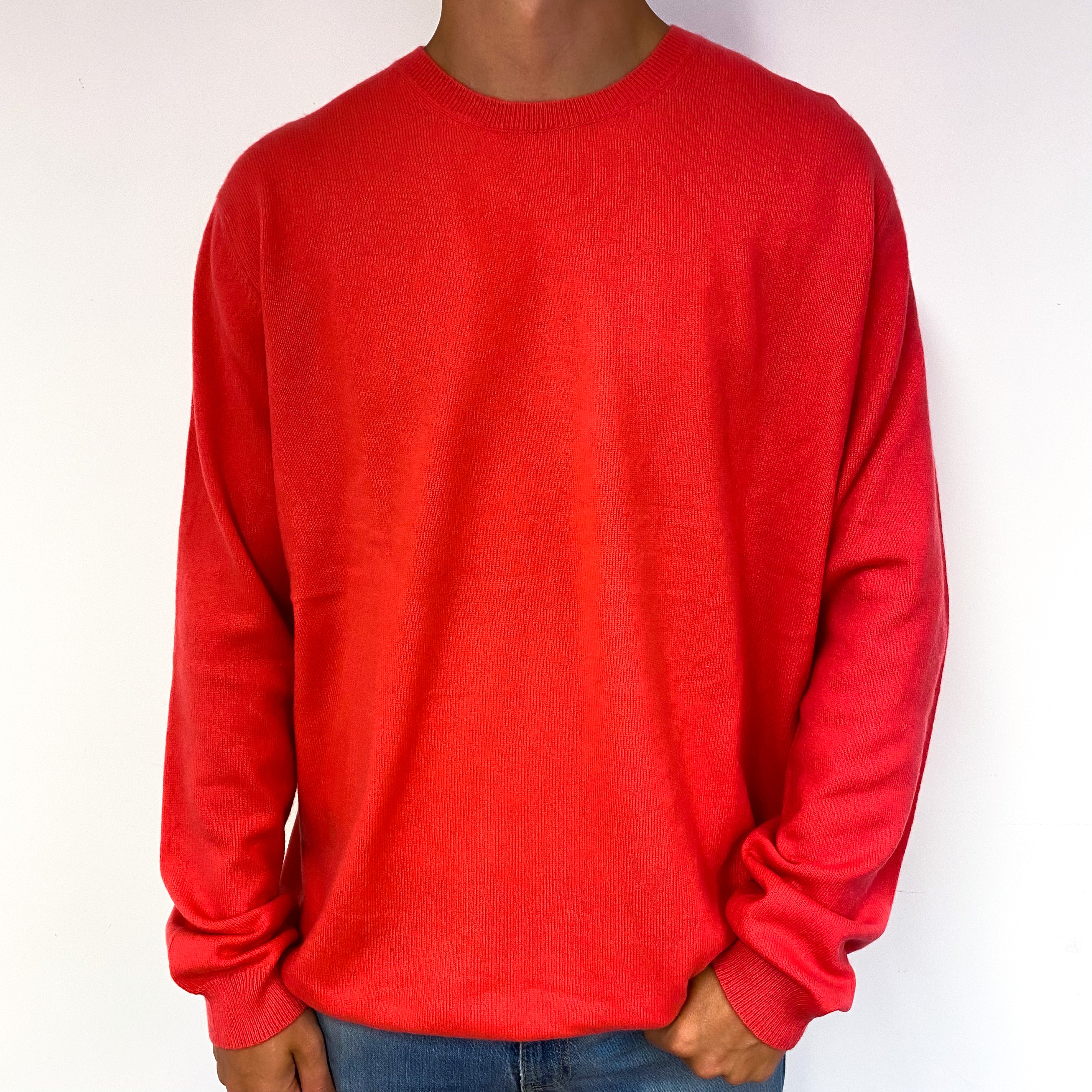 Men's Bright Cranberry Pink Cashmere Crew Neck Jumper XXXL