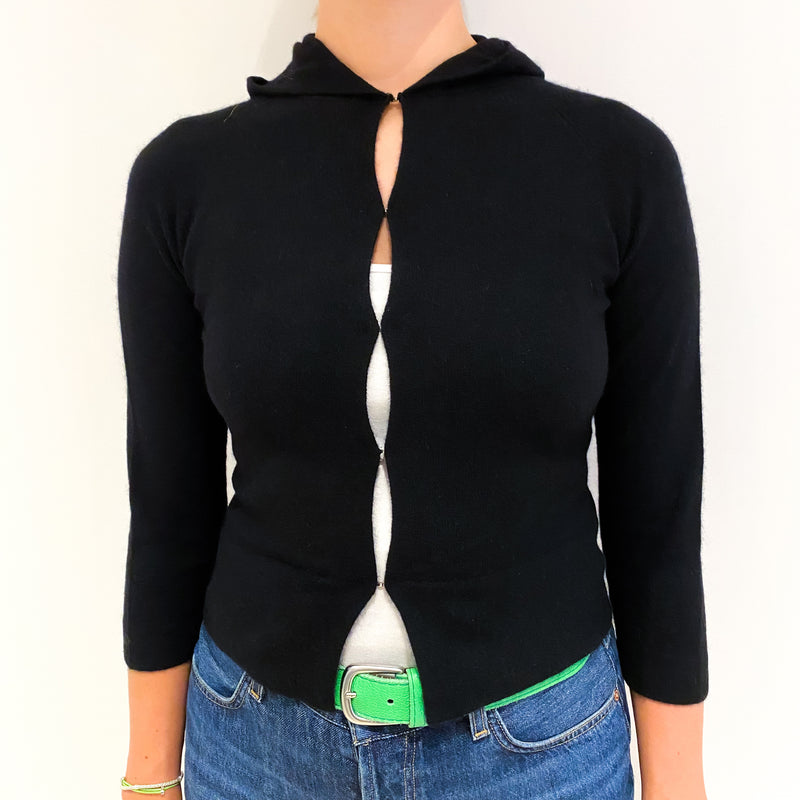 Black Cashmere Hooded Hook and Eye Fastening Cardigan Small NEARLY
