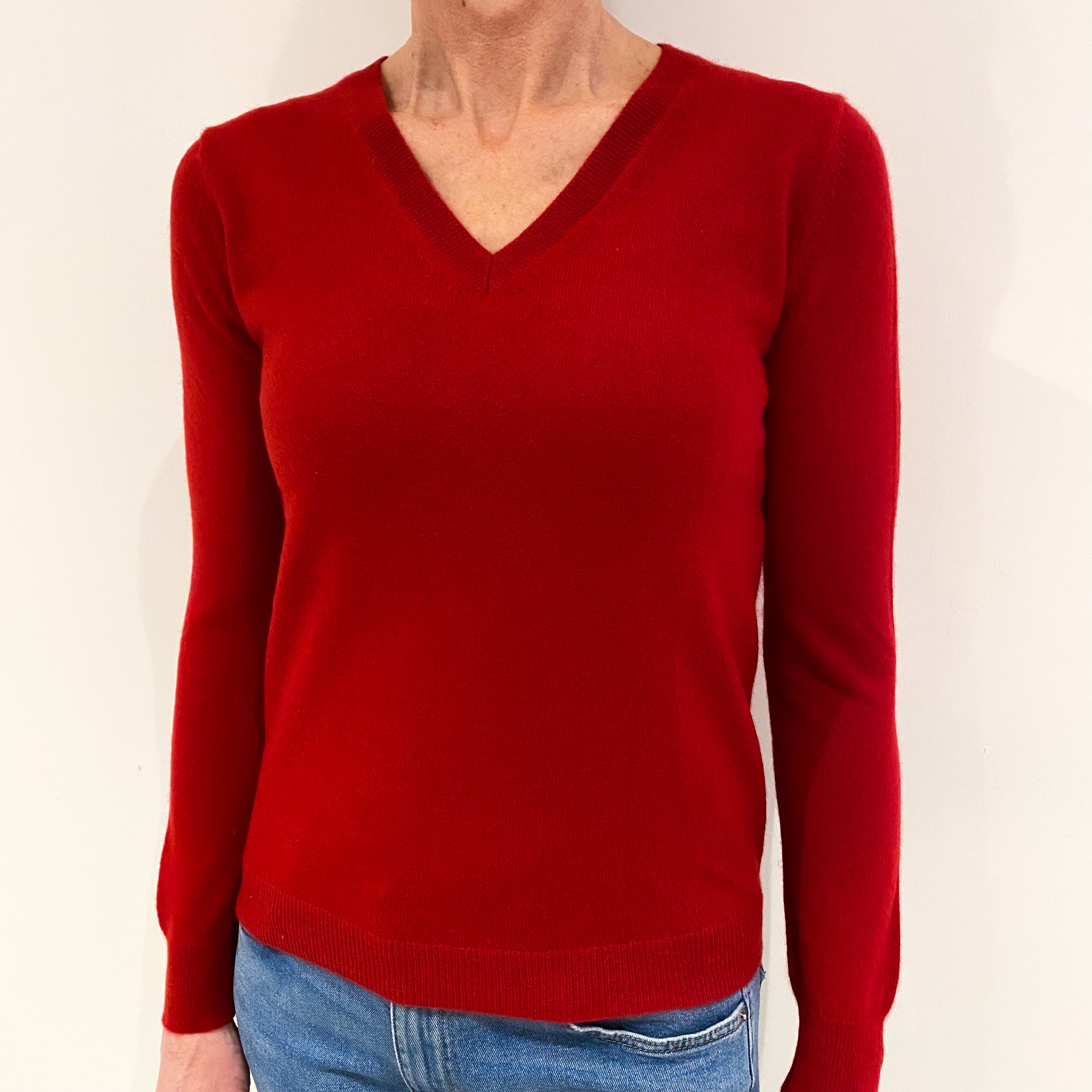 Scarlett Red Cashmere V Neck Jumper Small