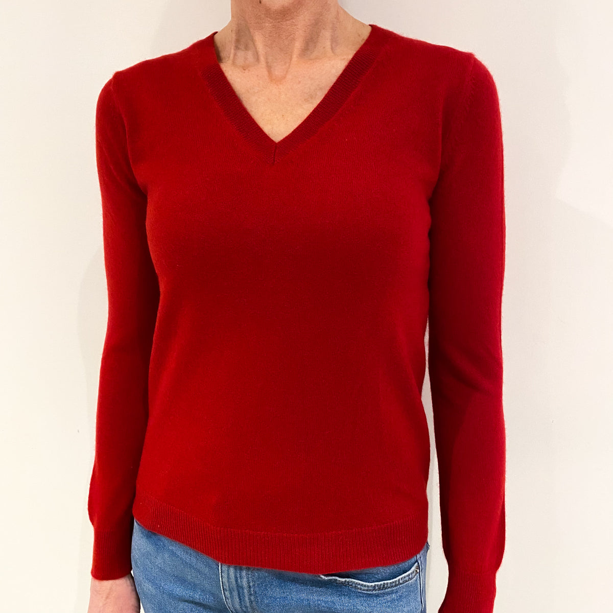 Scarlett Red Cashmere V Neck Jumper Small
