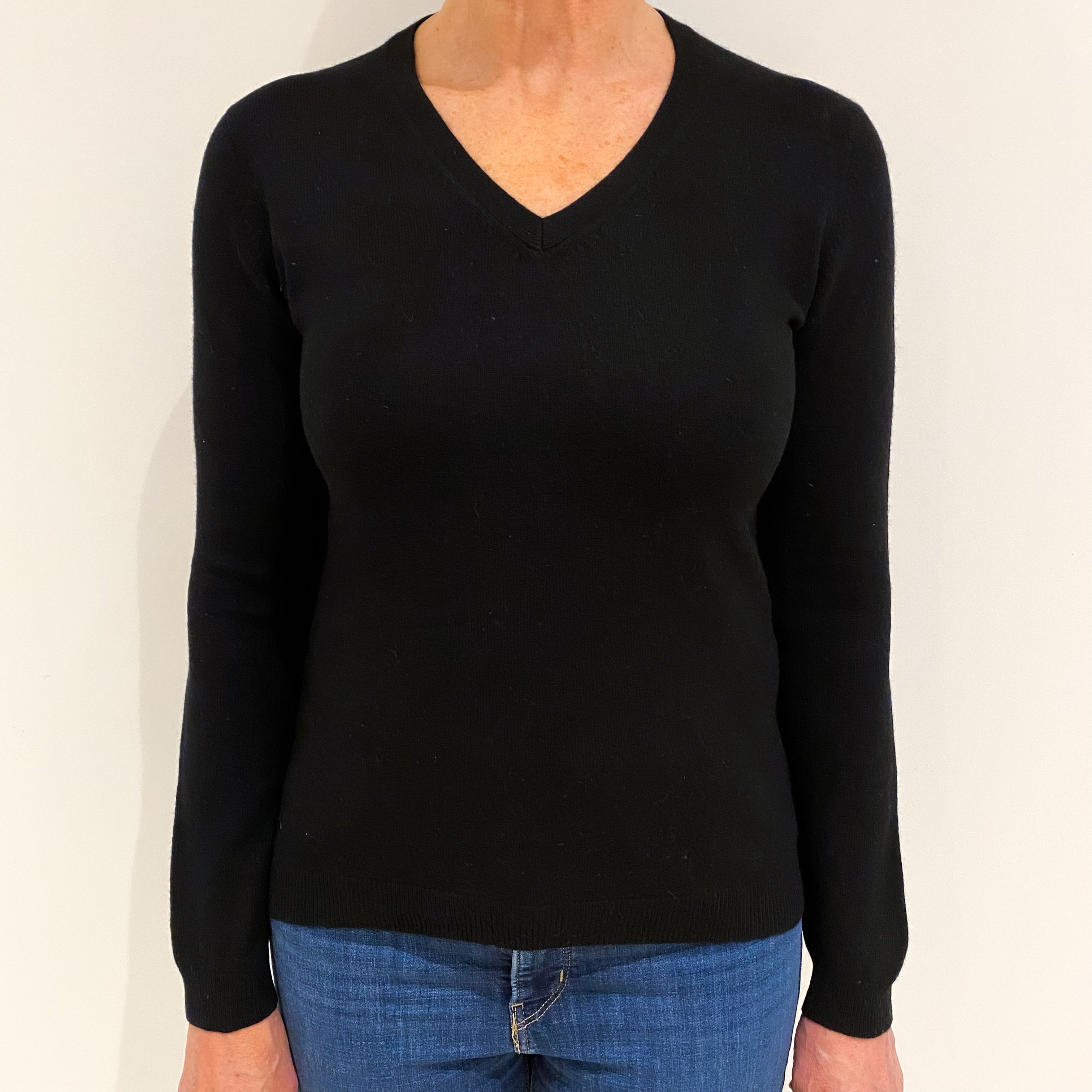Black Cashmere V Neck Jumper Medium