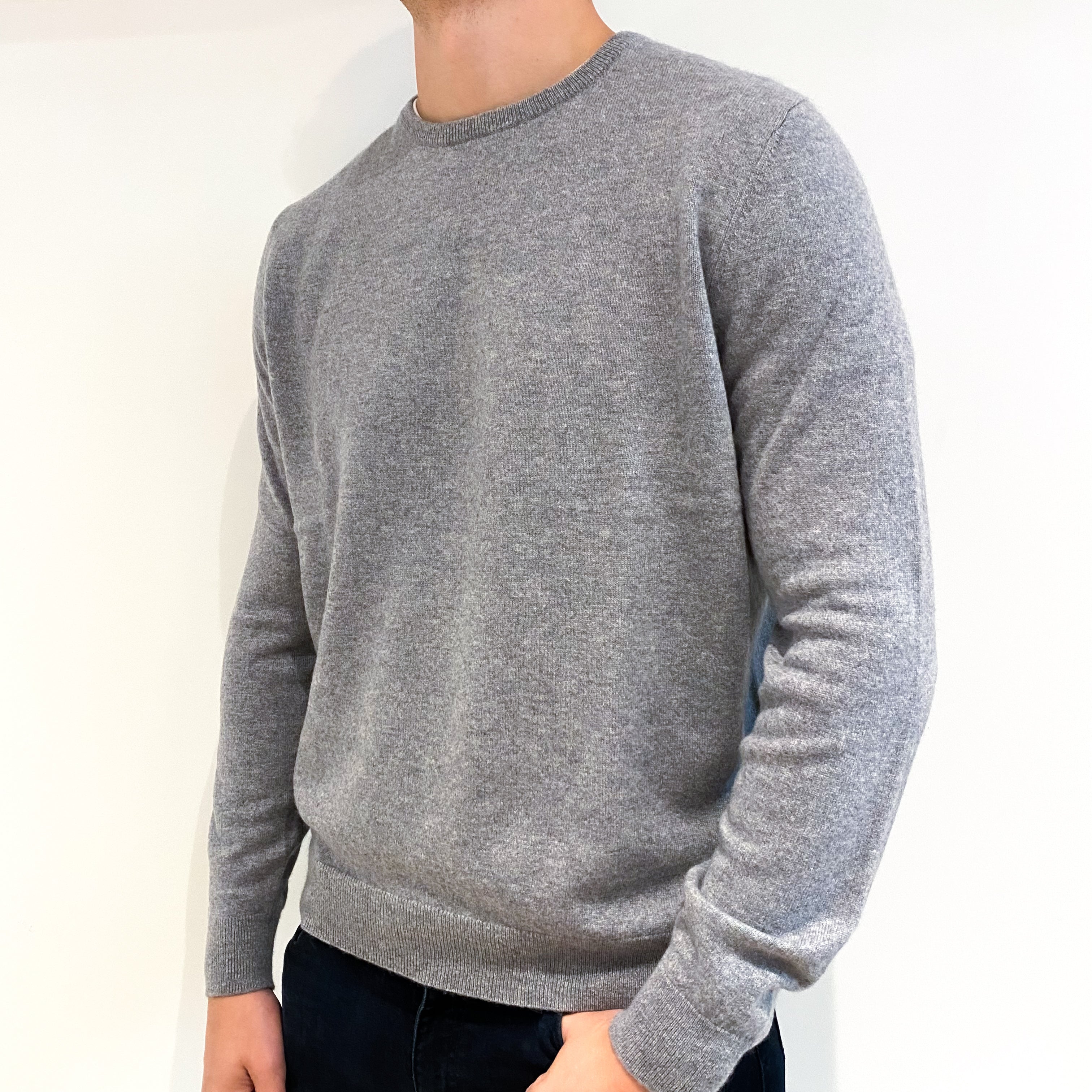 Men's Smoke Grey Cashmere Crew Neck Jumper Extra Large