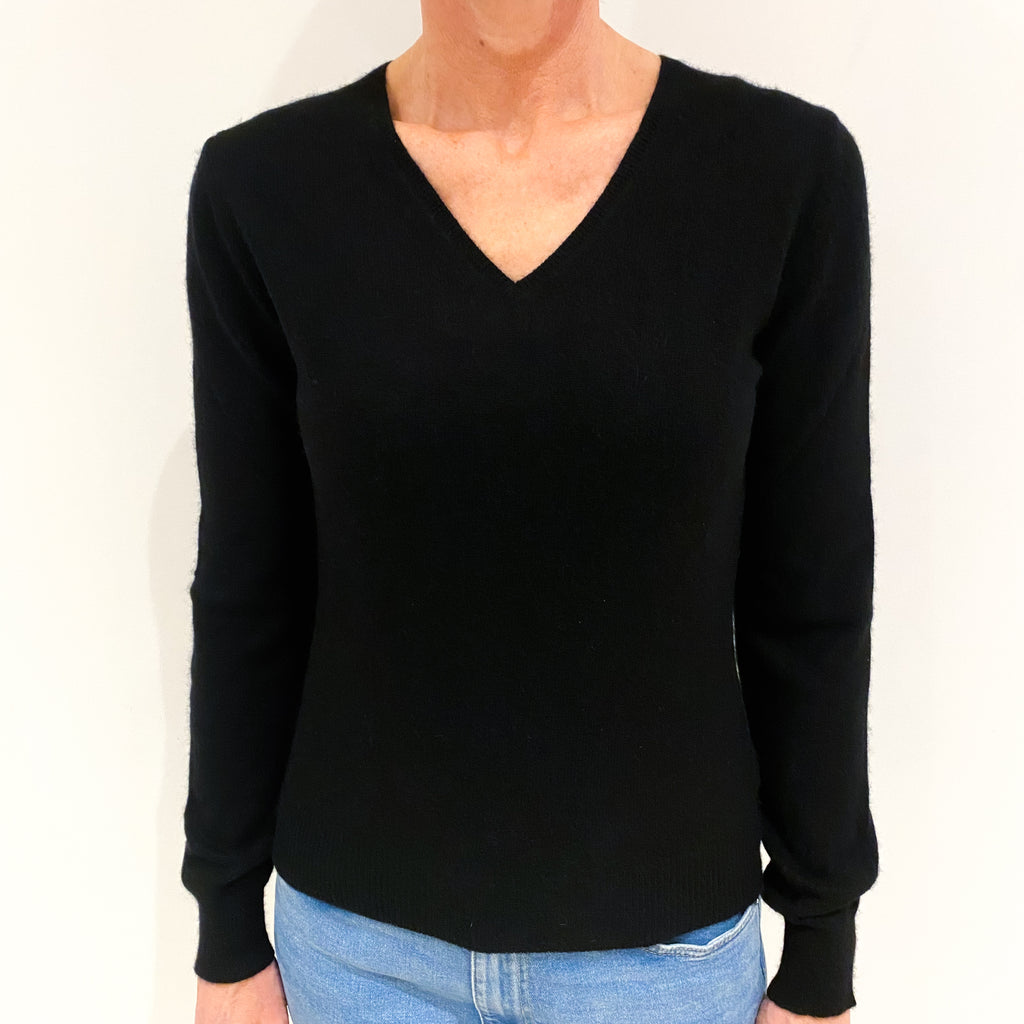 Black Cashmere V Neck Jumper Small