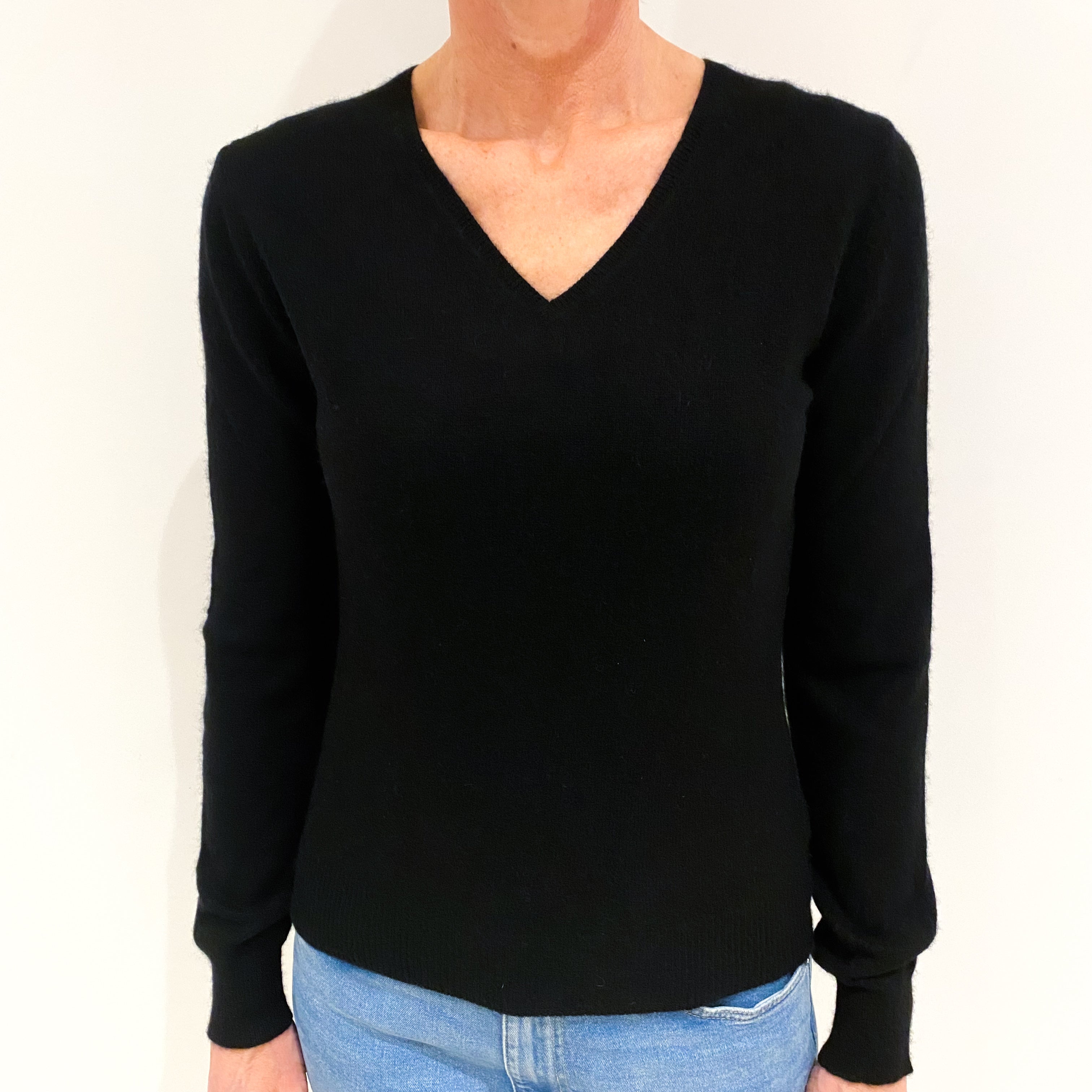 Black Cashmere V Neck Jumper Small