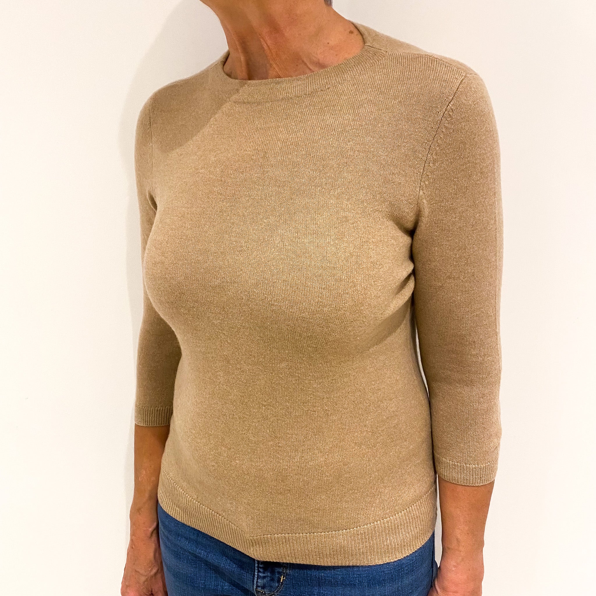 Camel Cashmere Crew Neck Jumper Medium