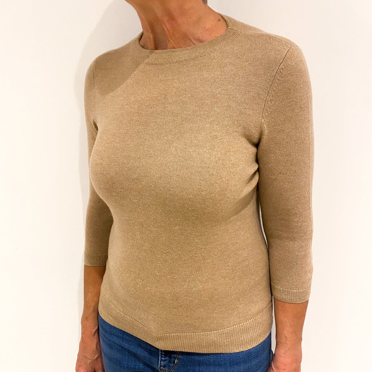Camel Cashmere Crew Neck Jumper Medium