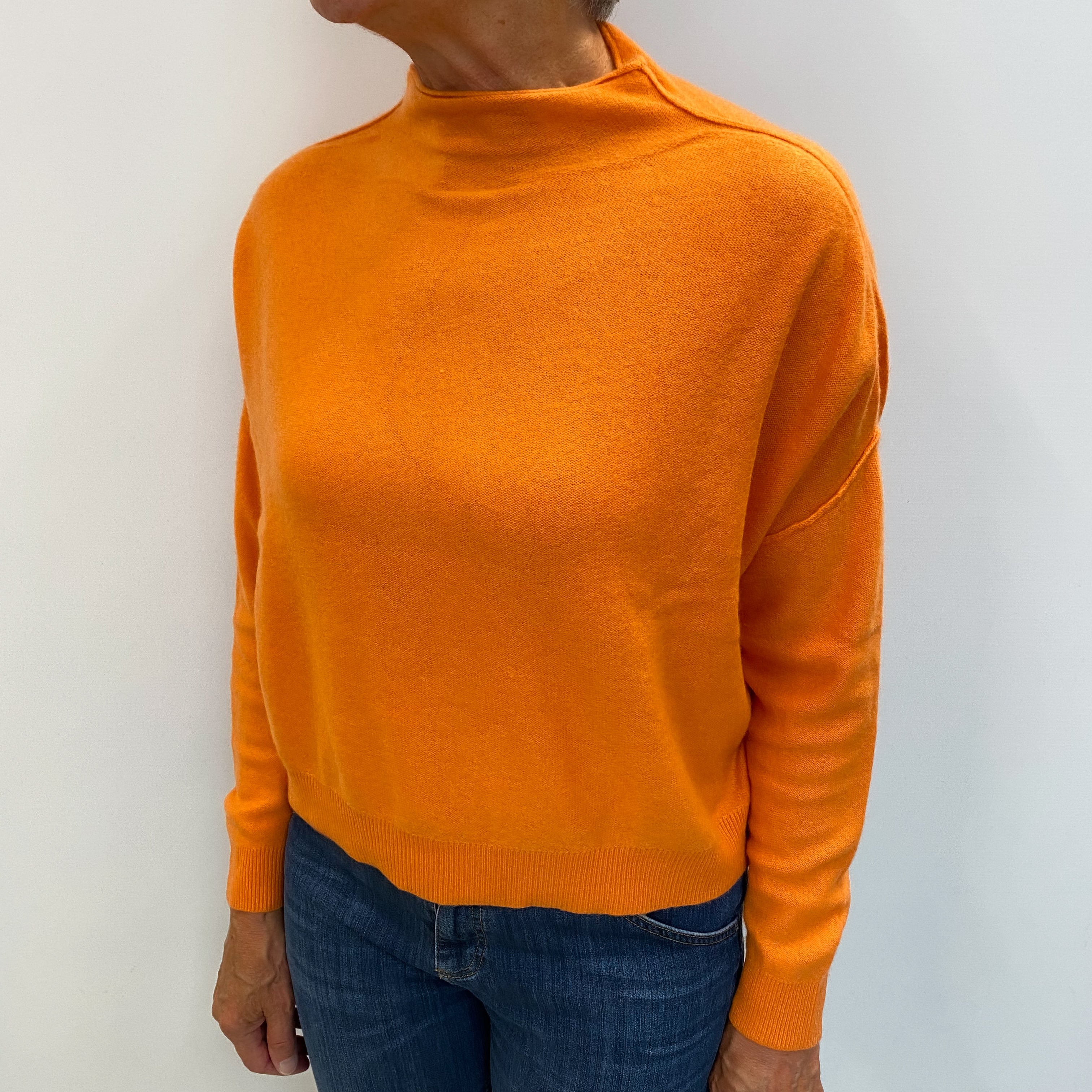 Crab Orange Cashmere Funnel Neck Jumper Medium
