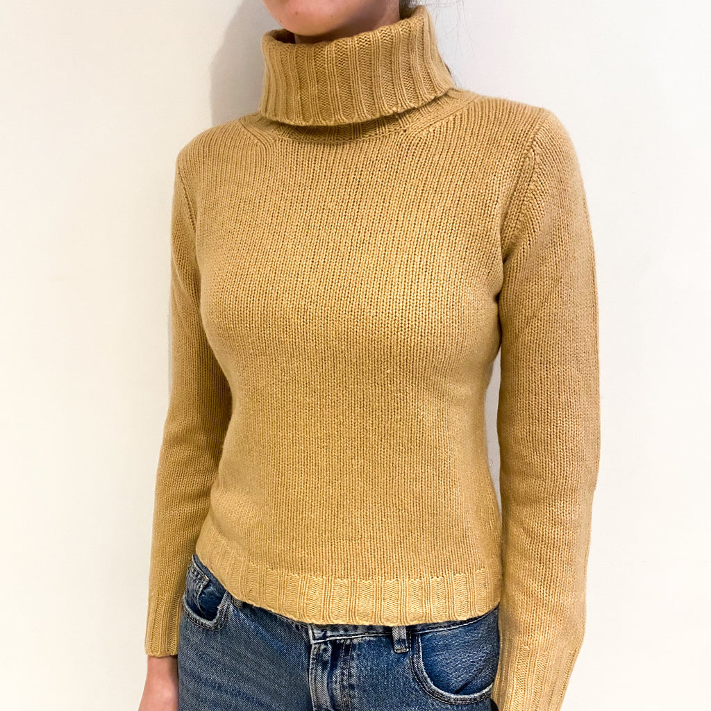 Caramel Brown Chunky Cashmere Polo Neck Jumper Extra Small