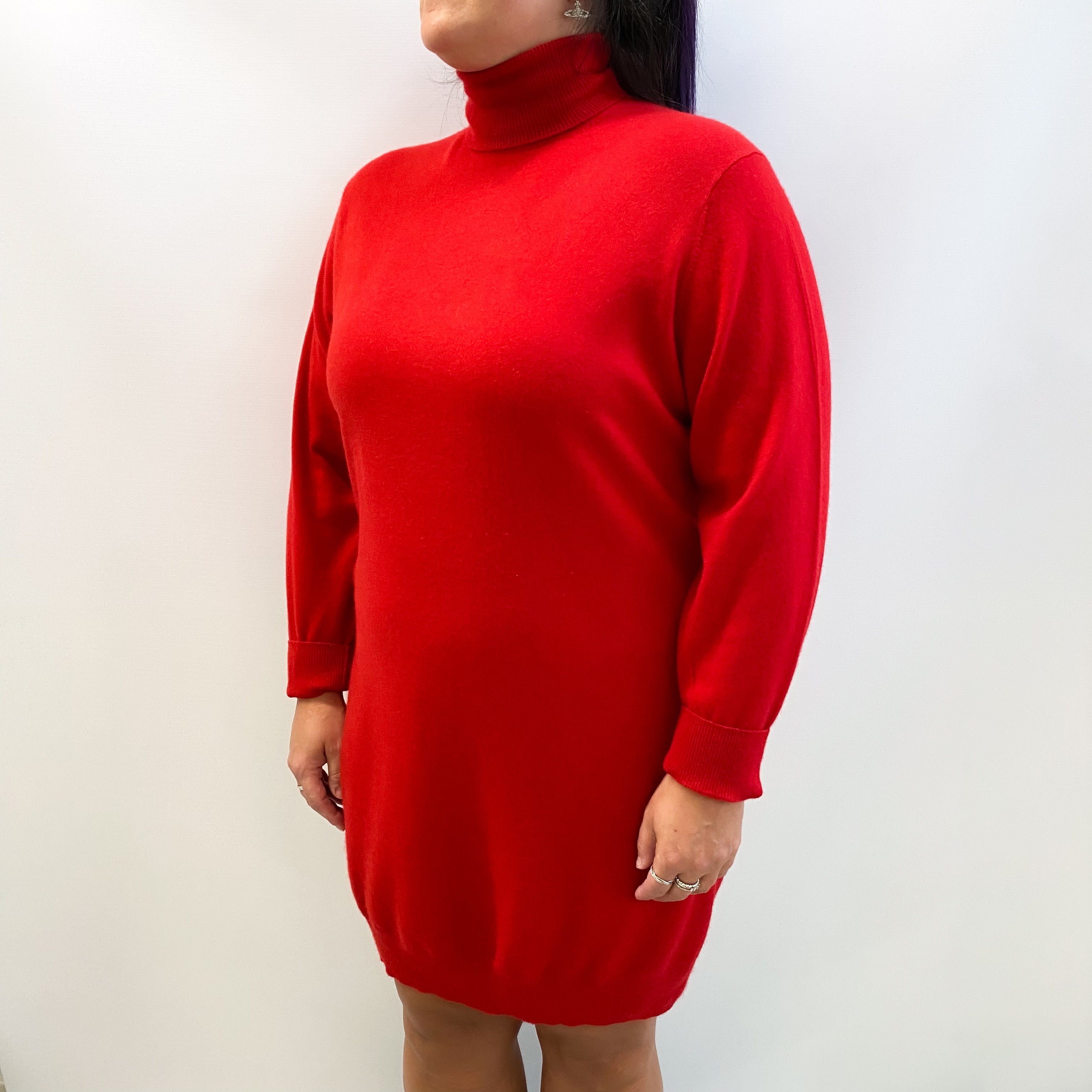 Scarlet Red Cashmere Polo Neck Dress Large
