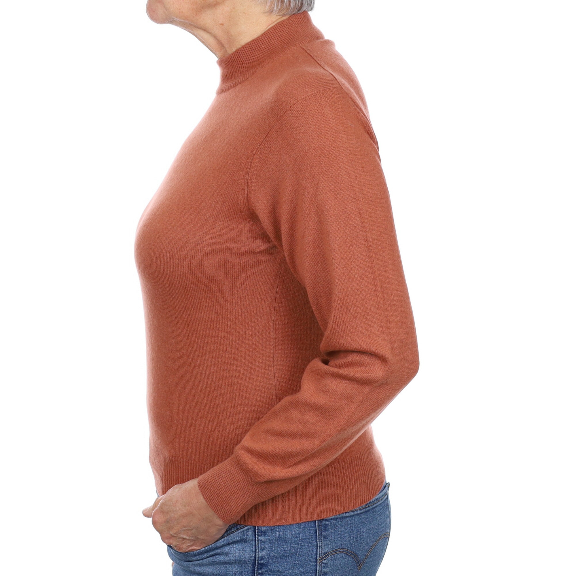 Terracotta Orange Cashmere Turtle Neck Jumper Medium