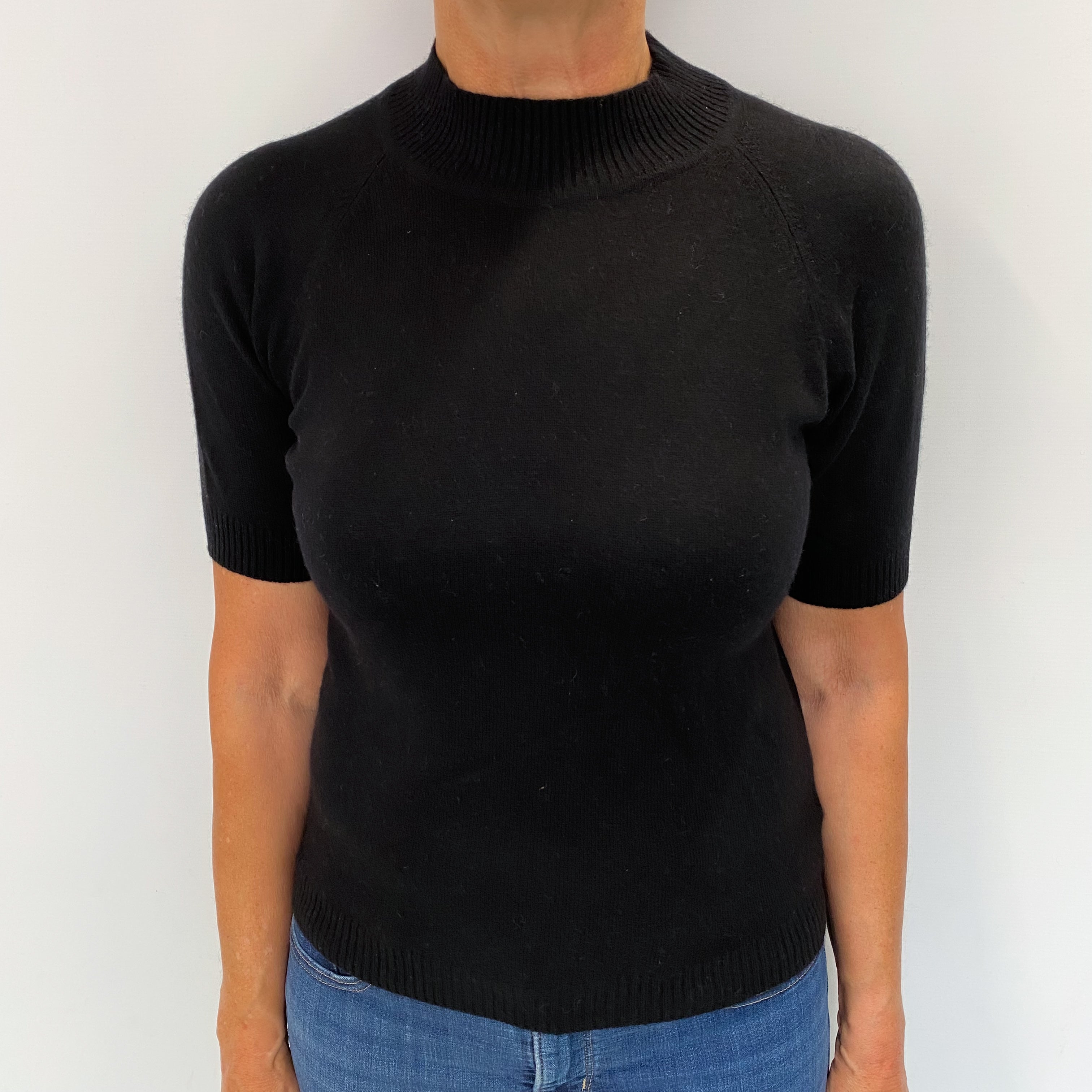 Black Cashmere Turtle Neck Short Sleeved Jumper Medium
