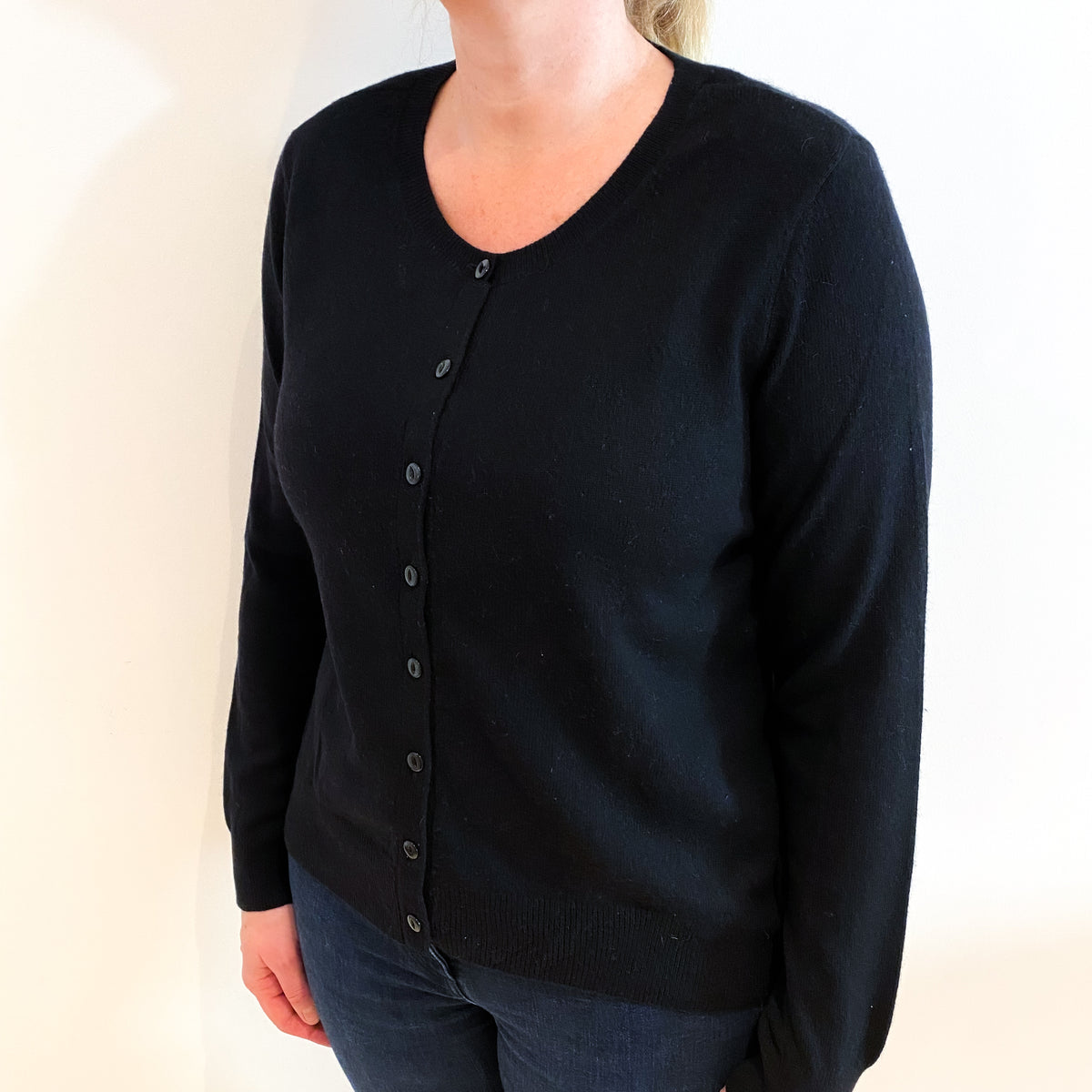 Black Cashmere Crew Neck Cardigan Large