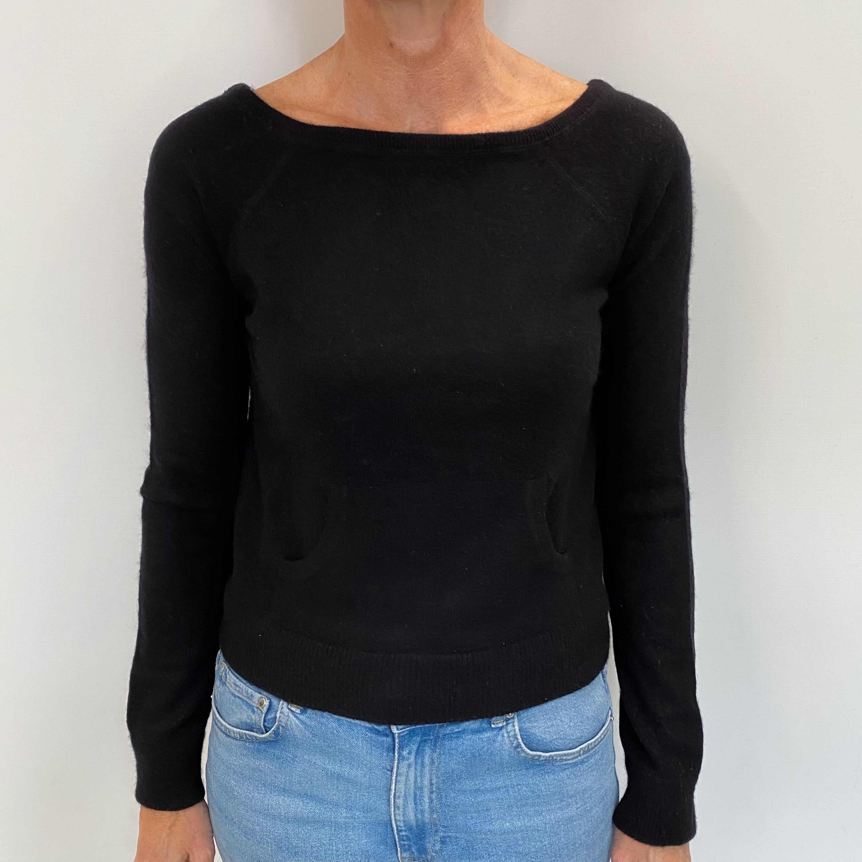 Black Cashmere Slash Neck Jumper Small