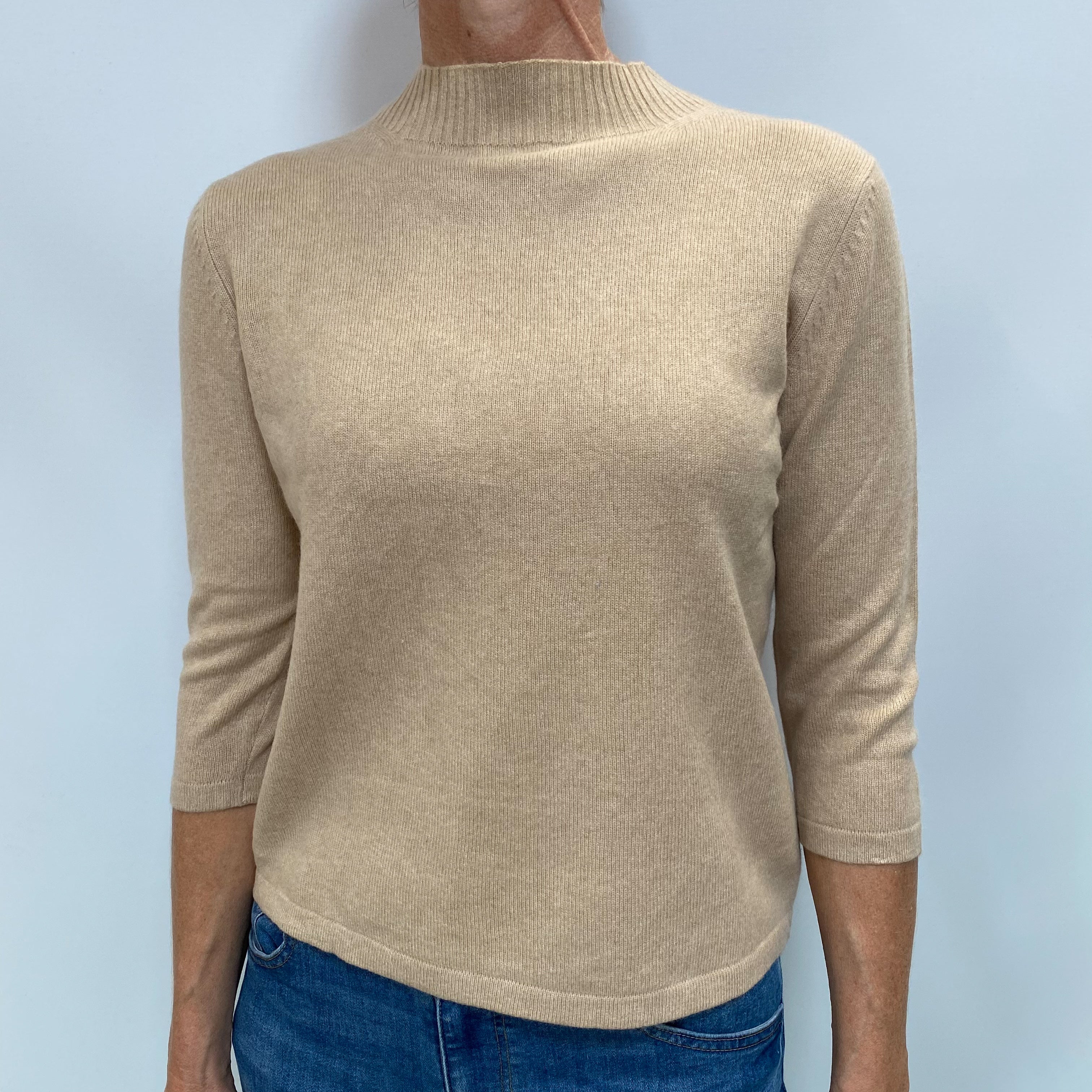 Sand Beige Cashmere Turtle Neck Jumper Small