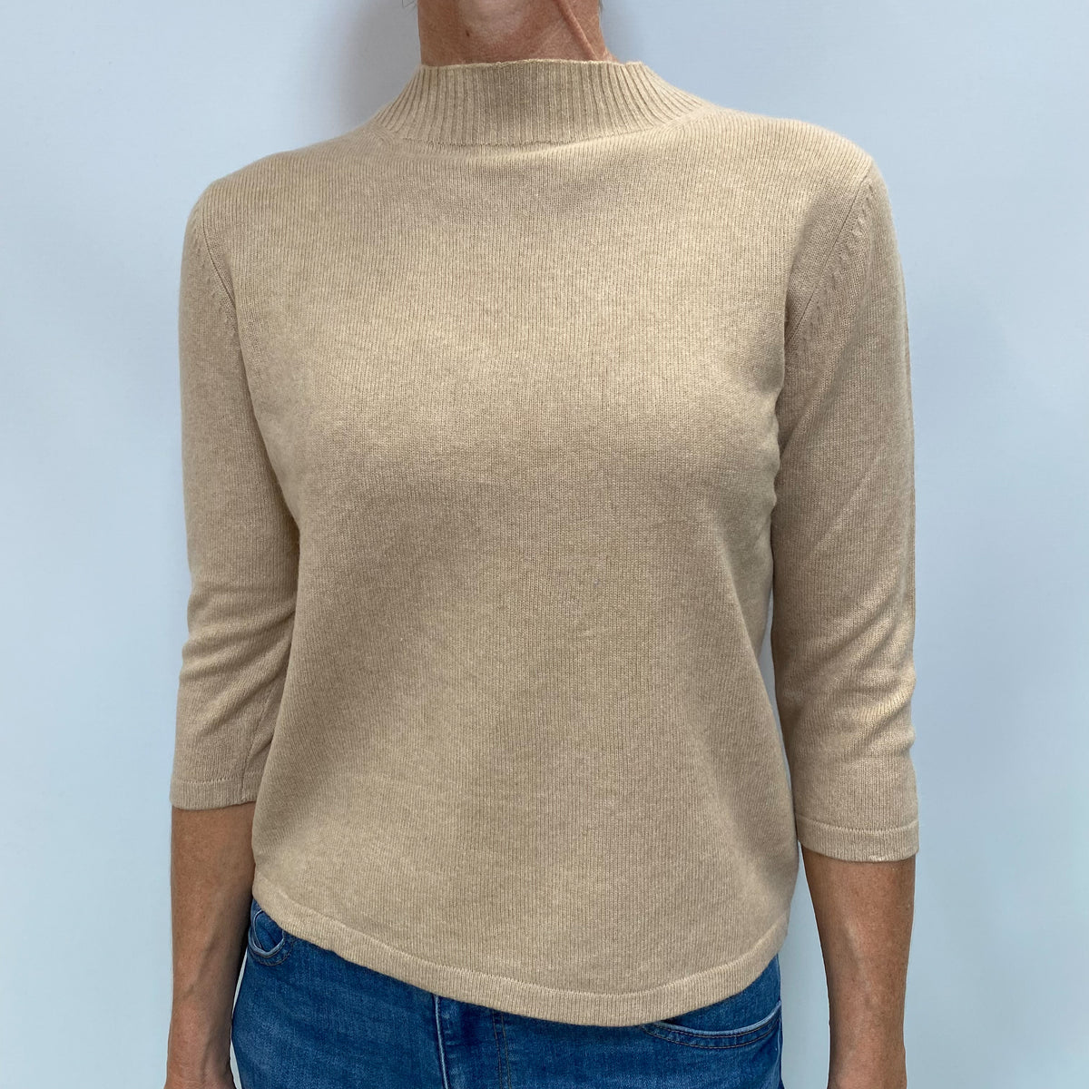 Sand Beige Cashmere Turtle Neck Jumper Small