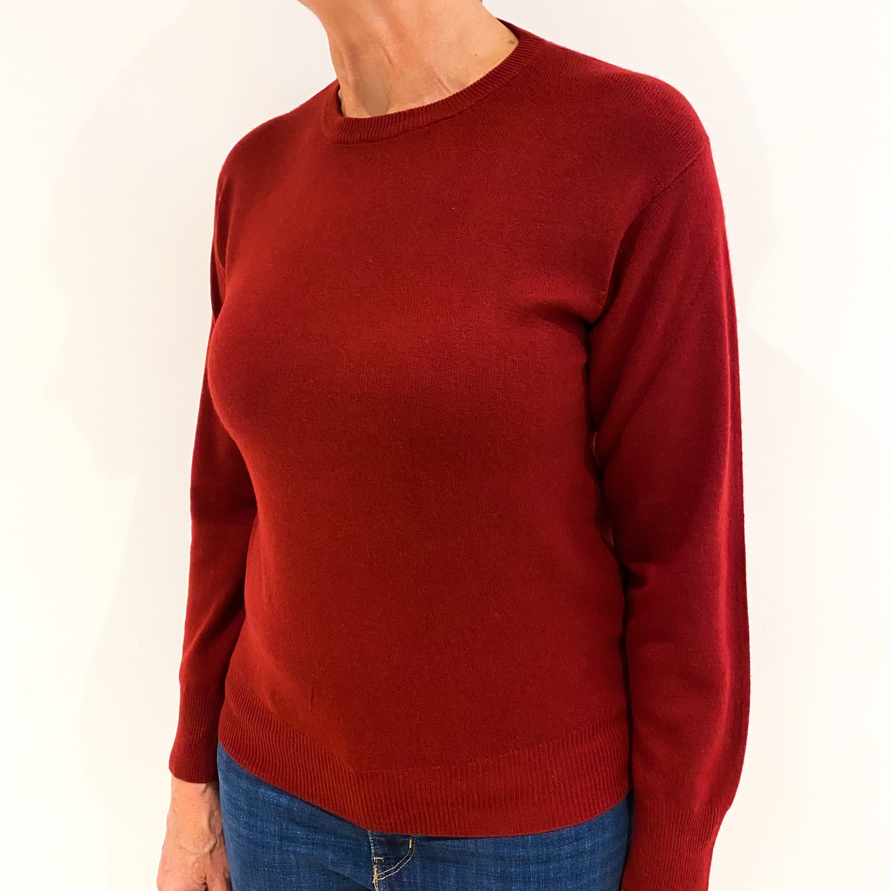 Brick Red Cashmere Crew Neck Jumper Medium