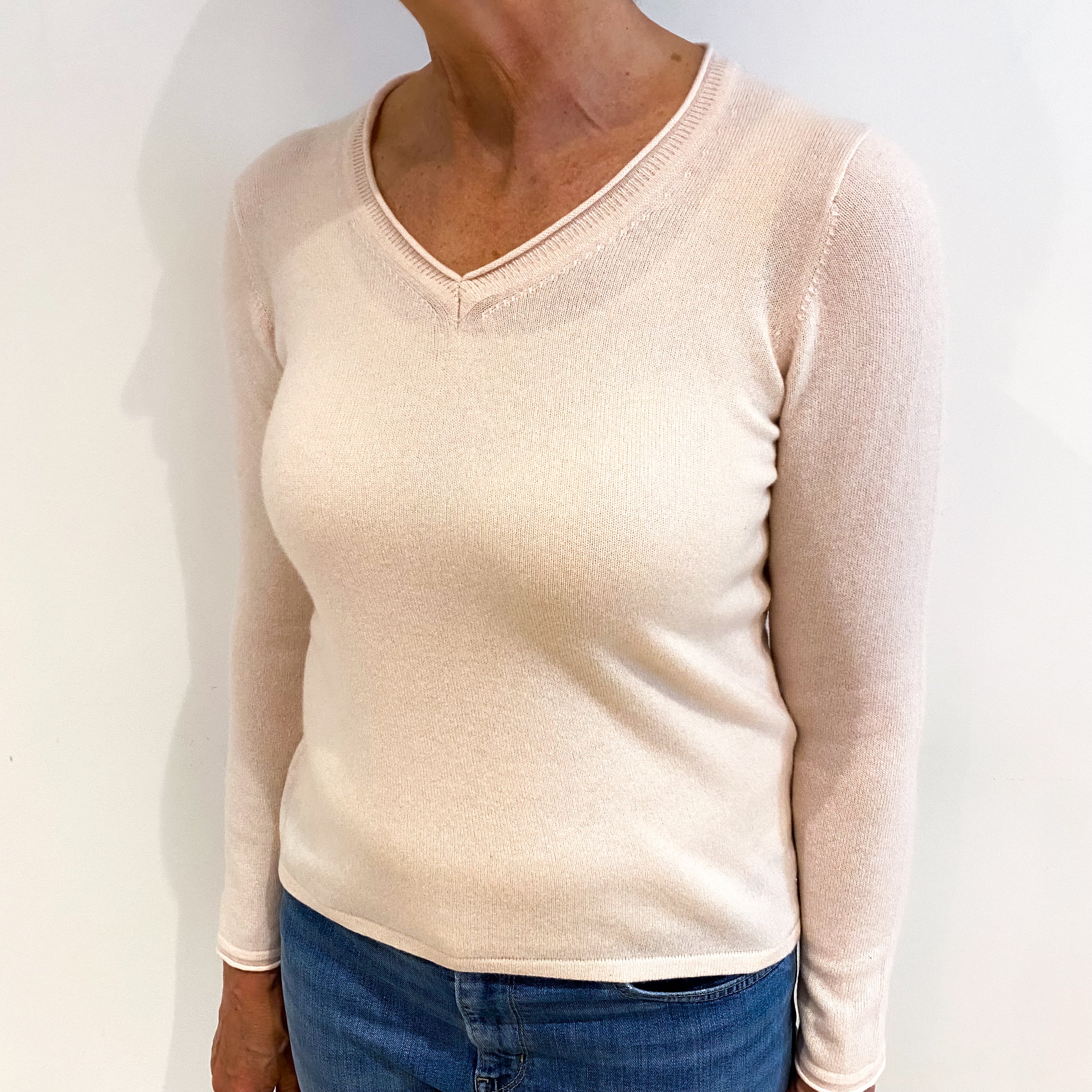 Shell Pink Cashmere V Neck Jumper Medium